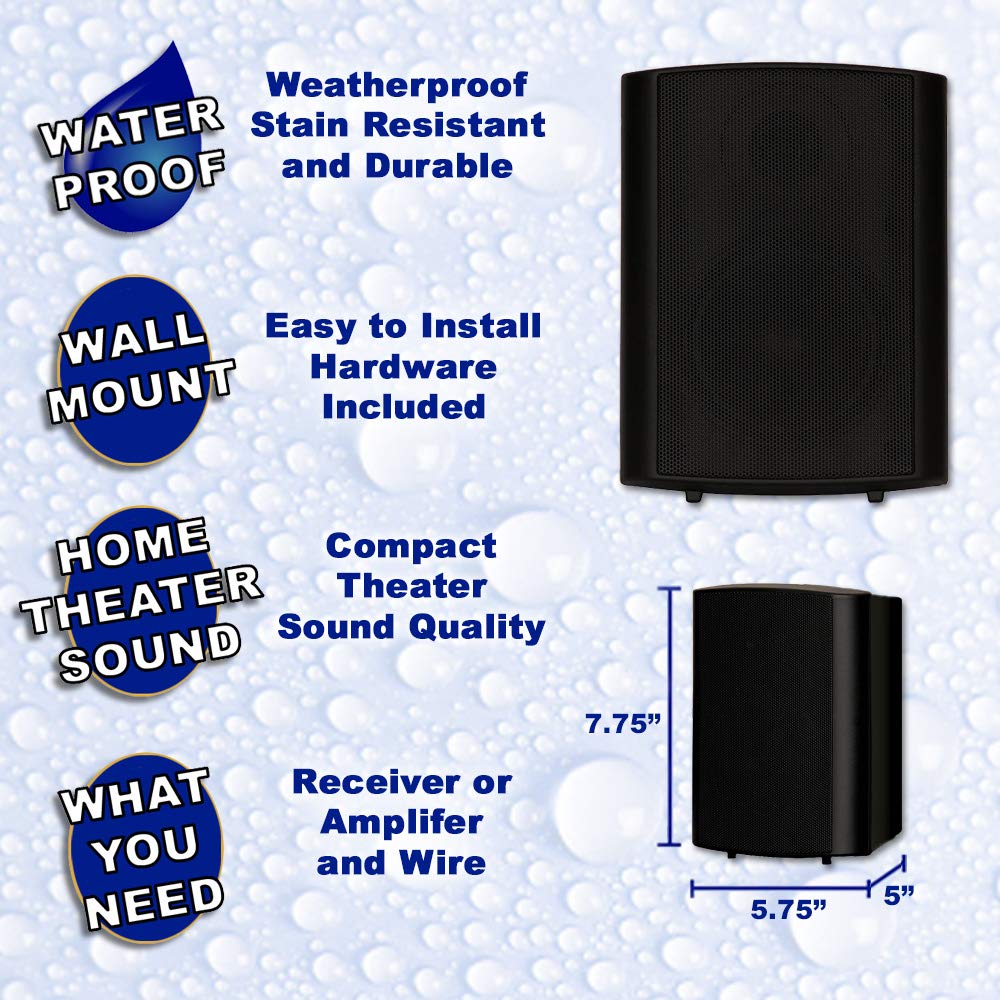 **Theater Solutions TS425ODB Weatherproof Indoor Outdoor Speakers - 3 Pair Pack (6 Speakers) - Mountable Black for Patio, Garden, Pool & Home Theater - High-Quality Sound for Entertainment Areas**