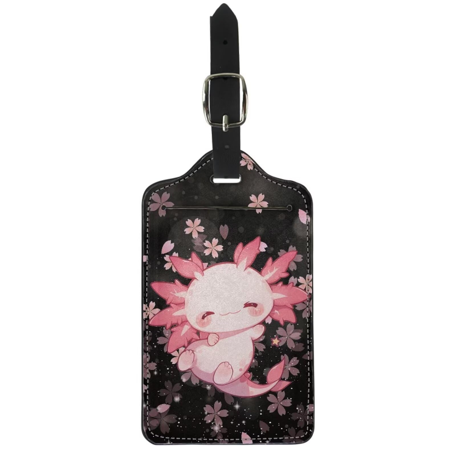 Upetstory Cherry Blossom Axolotl Luggage Tag - Cute Waterproof ID Card Holder for Suitcases, Backpacks & Travel Bags - Perfect for Airports, Vacations & Business Trips