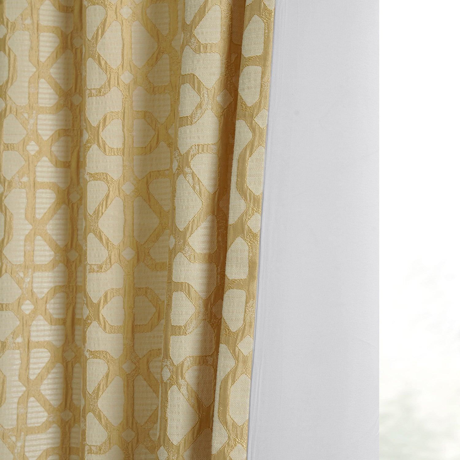 Metro Gold Geometric Faux Silk Jacquard Blackout Curtains for Bedroom & Living Room - Elegant Light Blocking Window Treatment for Home Decor