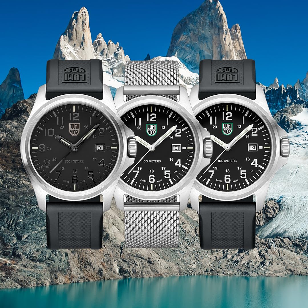 Luminox G Patagonia Men's Diver Watch 43mm - Swiss Made Automatic Date Function - 100m Water Resistant for Scuba Diving & Outdoor Adventures - Black/Silver/Blue Options