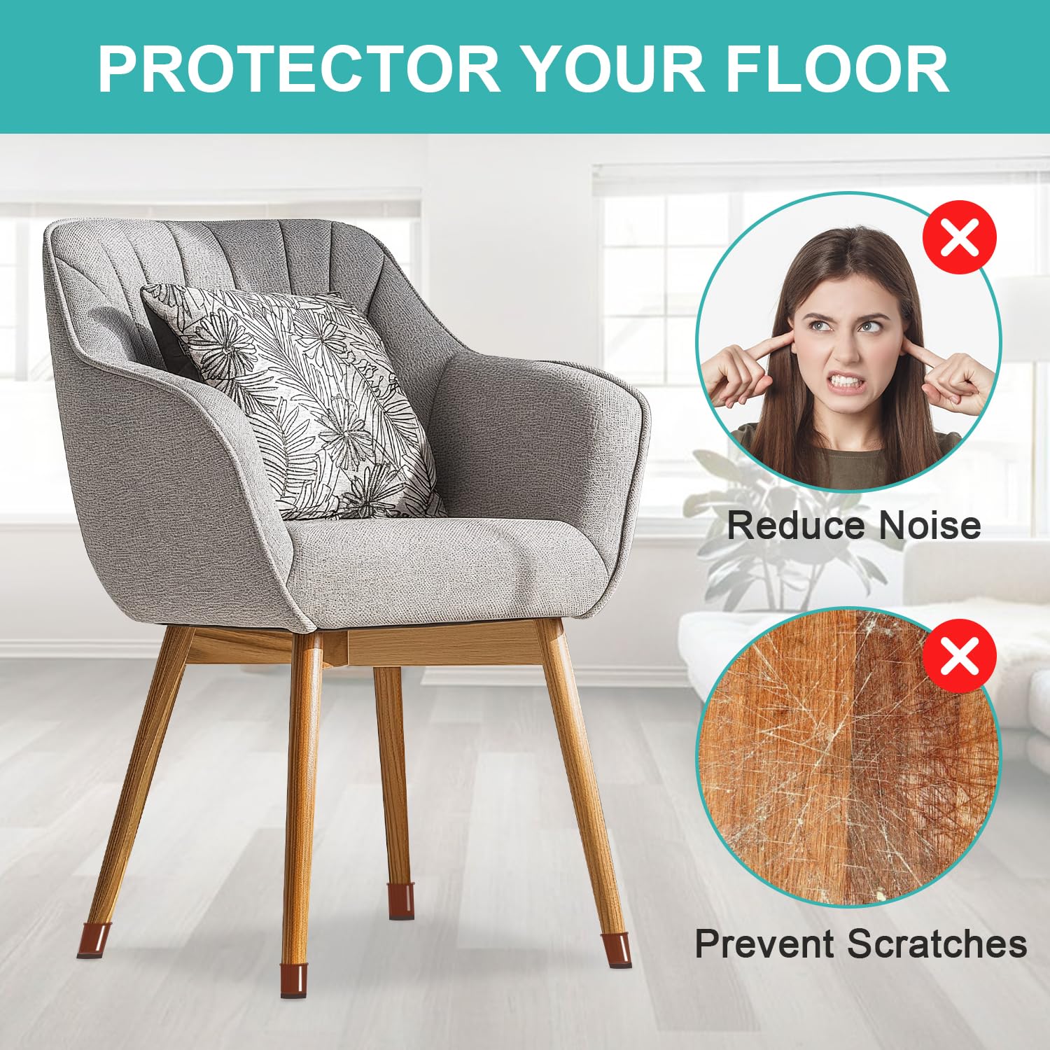 48 Pack Chair Leg Floor Protectors - Silicone Chair Feet Covers for Hardwood Floors, Anti-Scratch & Noise Reducing Chair Leg Caps (Brown, Fits 1.3