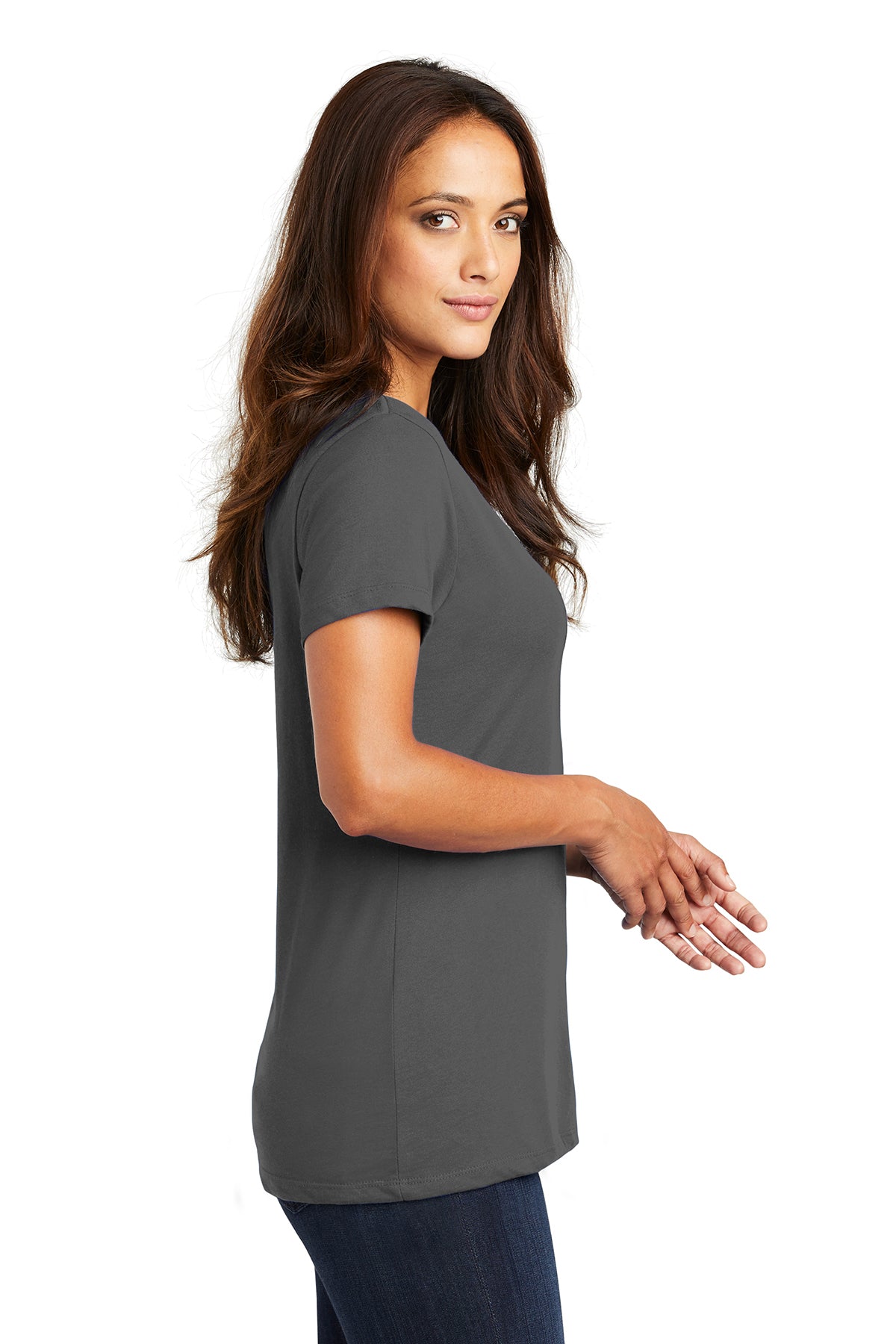 District Made Women's Perfect Weight V-Neck T-Shirt - Soft Cotton Casual Tee for Everyday Wear, Charcoal Gray - Ideal for Work, Lounge & Weekend Outfits