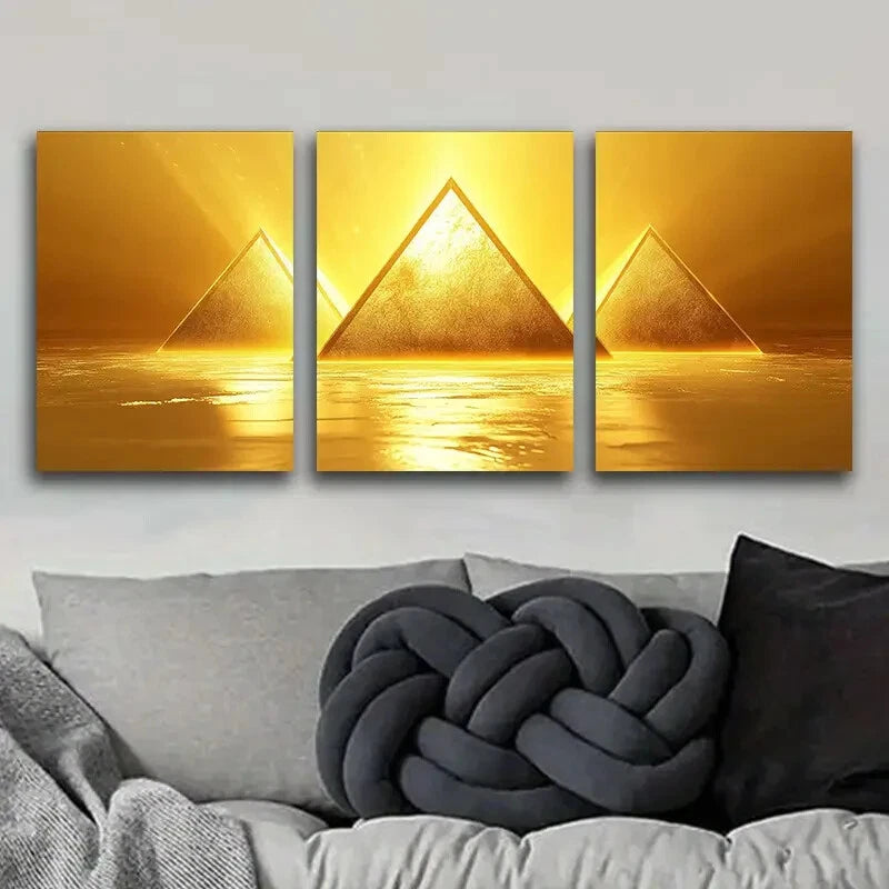3-Piece Glowing Yellow Triangle Metal Wall Art - Ready to Hang Modern Home Decor for Living Room, Bedroom & Office