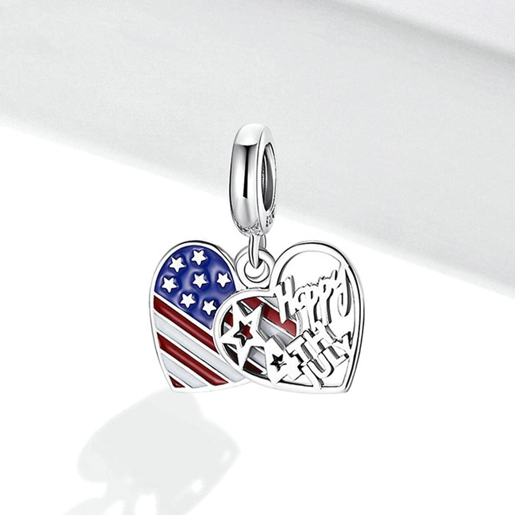 Holibanna 1pc USA Flag Love Charm Bracelet - S925 Sterling Silver Heart Pendant Wrist Chain Accessory for Women | Perfect for 4th of July, Valentine's Day & Patriotic Gifts