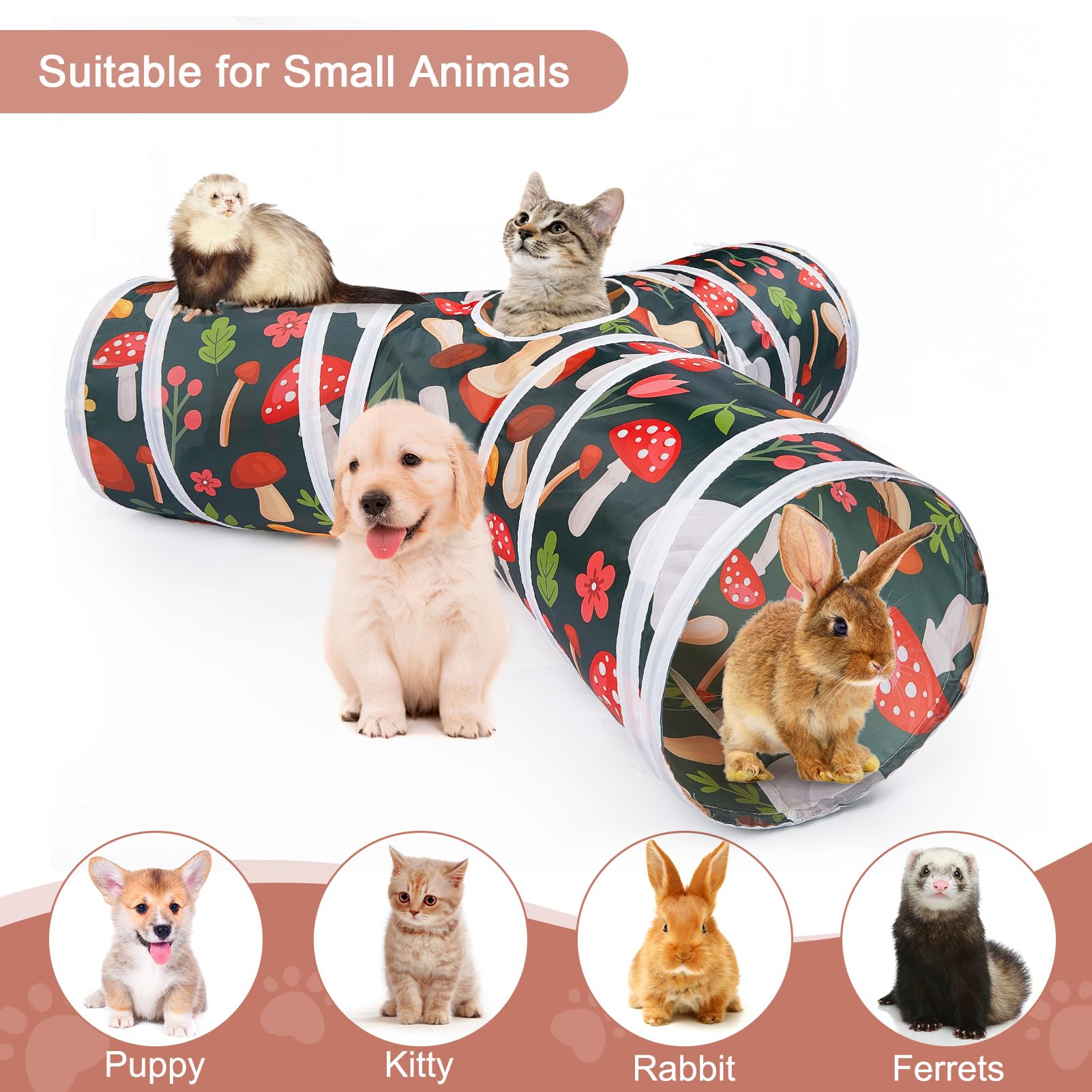 3-Way Peekaboo Cat Tunnel - Foldable Indoor Cat Cave with Toy Ball for Cats, Kittens, Rabbits & Small Pets | Interactive Play & Hideaway for Kittens, Puppies & Guinea Pigs | Perfect for Playtime, Exercise & Stress Relief