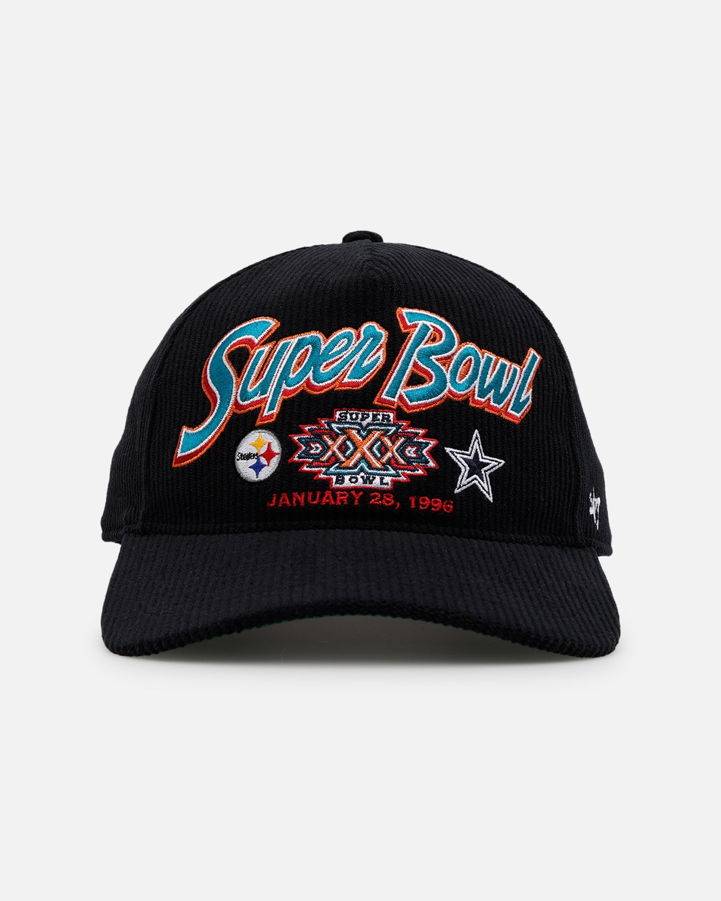 47 Brand Super Bowl XXX 'Vintage Super Bowl' 47 Hitch Corduroy Snapback Black Hat - Retro Sports Fan Cap for Men & Women - Perfect for Football Games, Tailgating, and Vintage Style Outfits