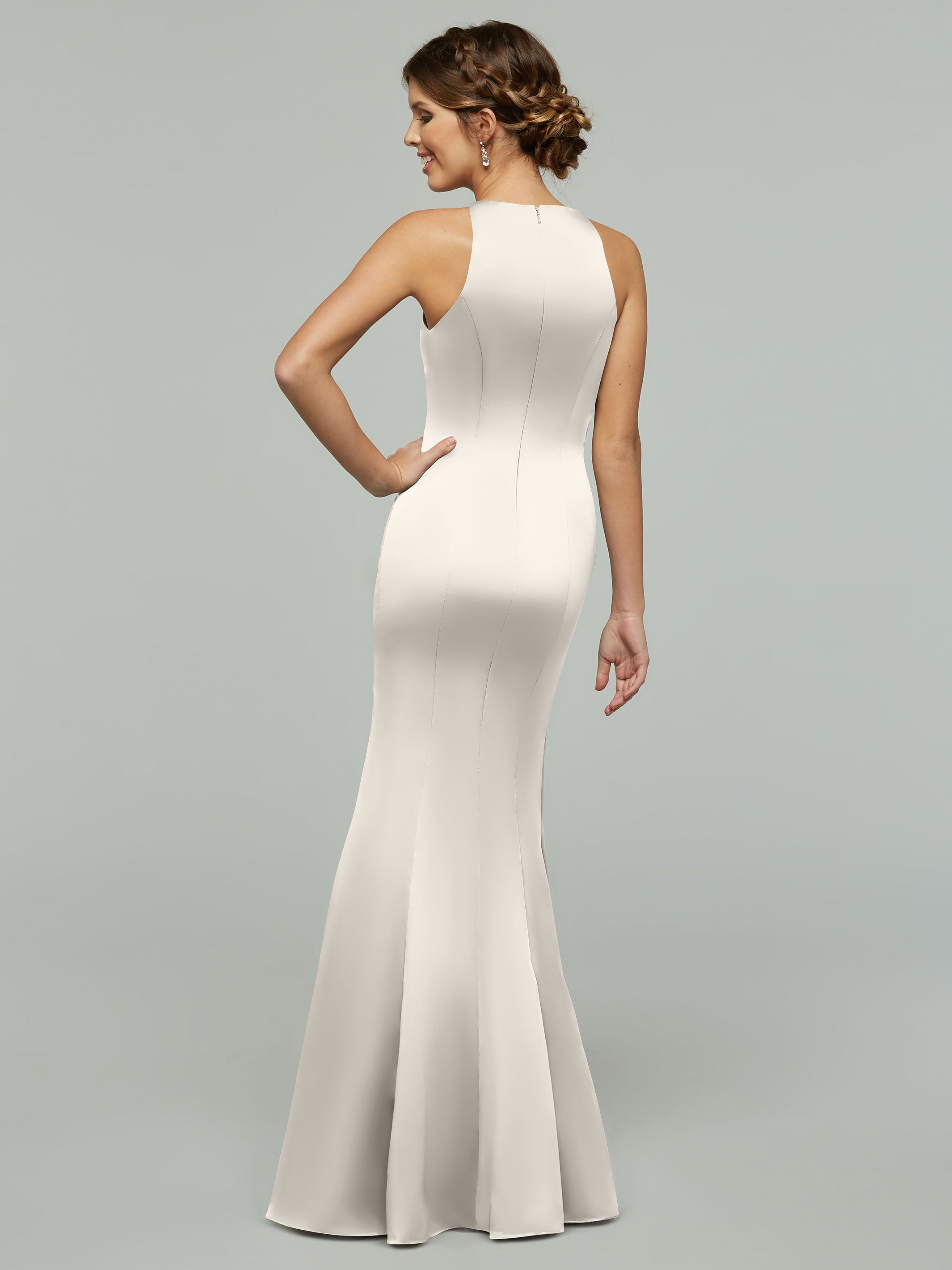 Elegant 80071 Mermaid Satin Bridesmaid Dress with Halter Neckline - Perfect for Weddings, Proms & Formal Events