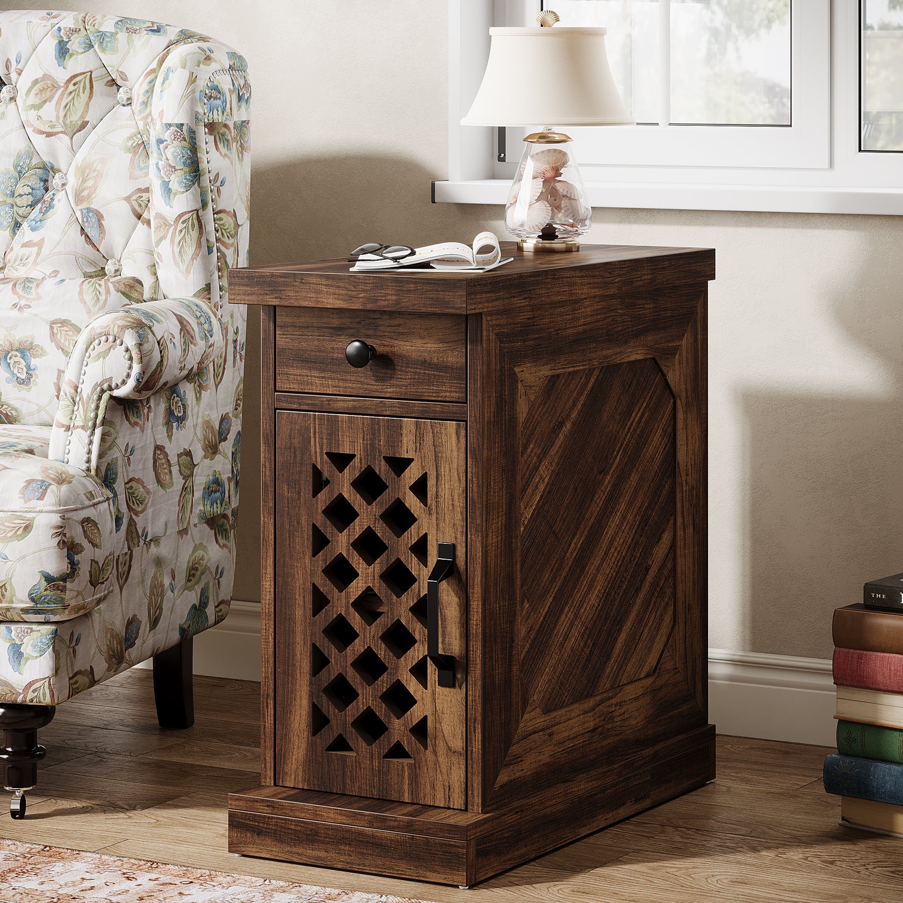 Rustic Wooden Side Table with Storage Drawer - End Table, Nightstand for Bedroom, Living Room - Perfect for Small Spaces & Home Decor