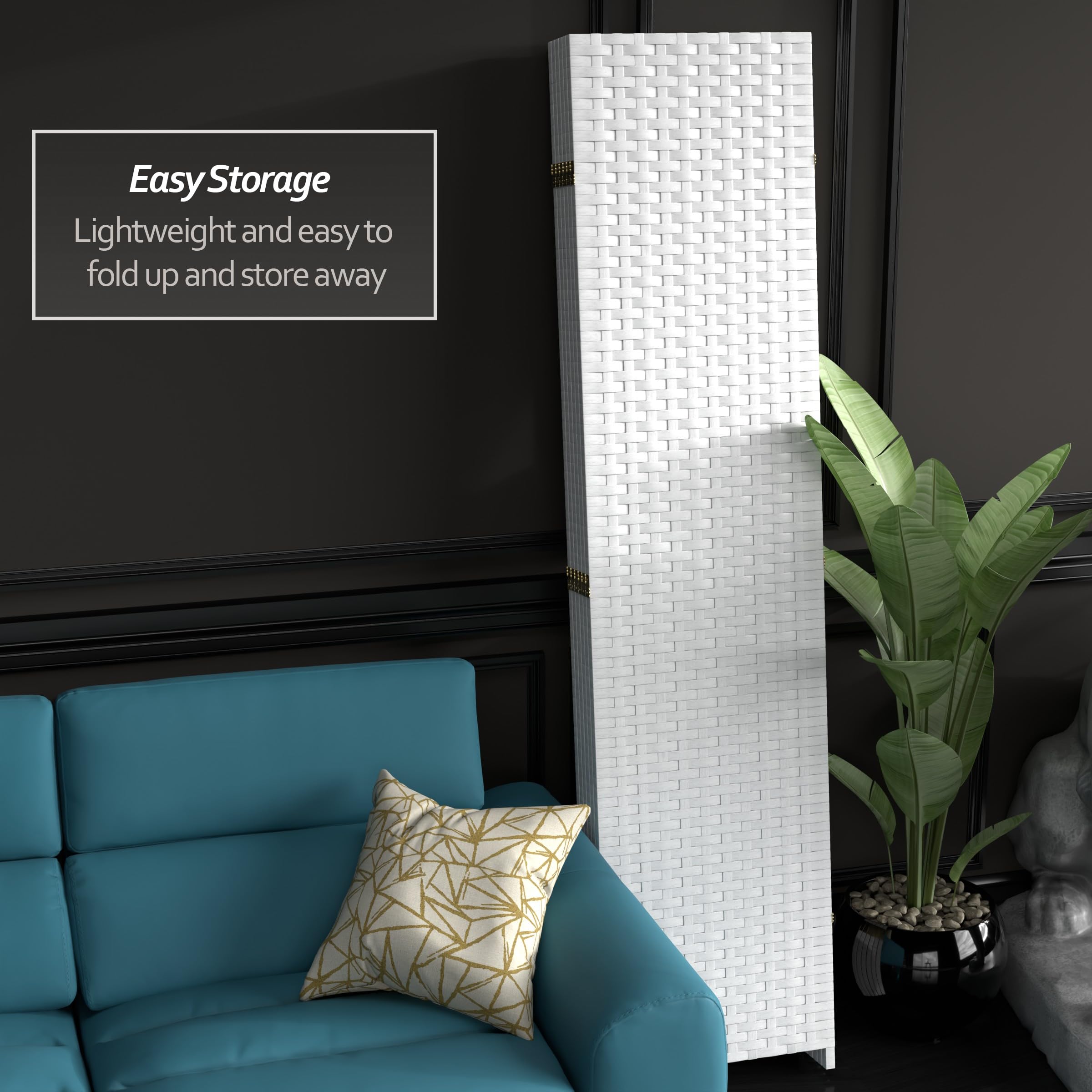 7 ft Tall Red Lantern Woven Fiber White 6-Panel Room Divider - Perfect for Home Decor, Office Partition & Asian-Themed Events