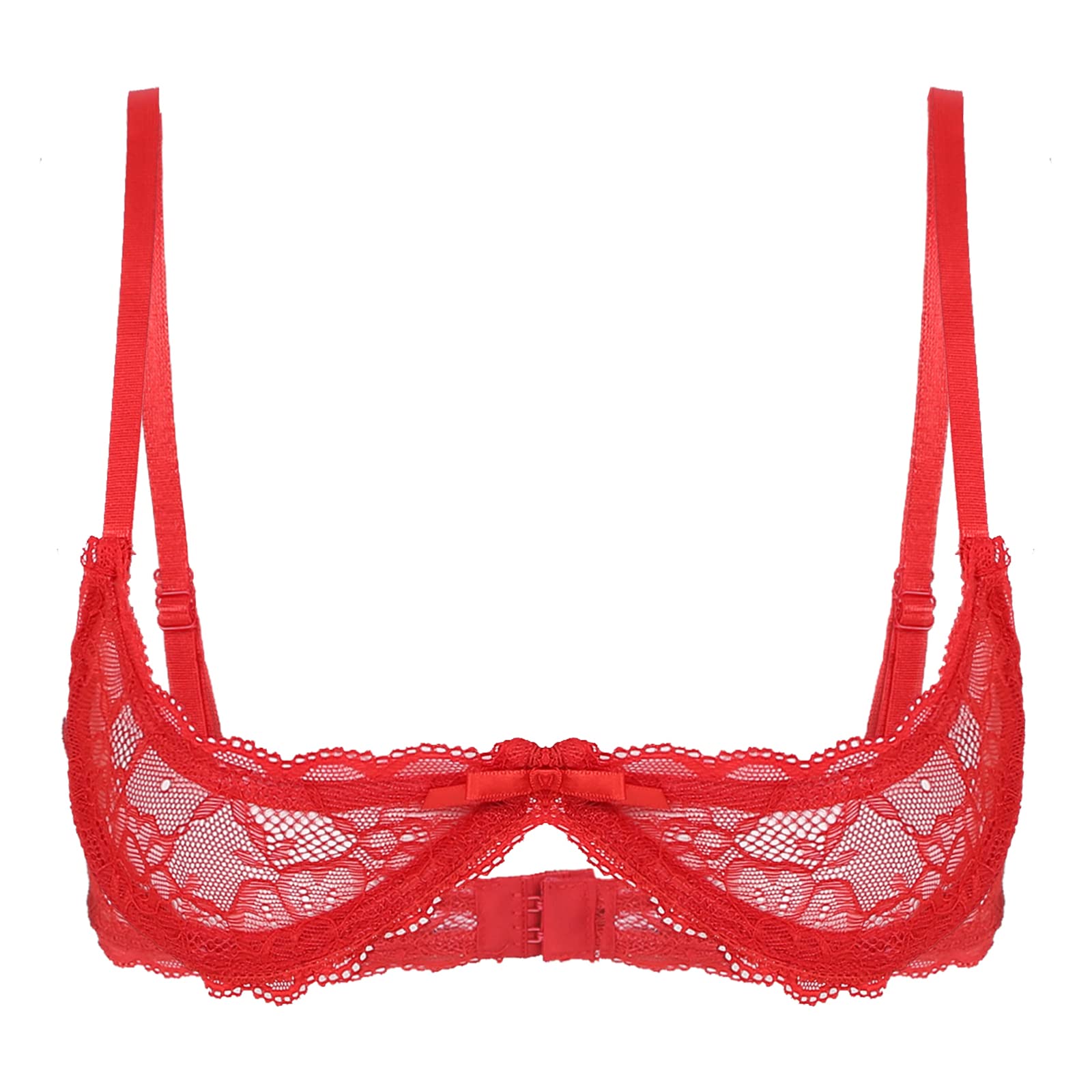 Women's Sheer Lace Bralette - 1/4 Cup Push Up Underwire Shelf Bra Top with Mesh Design for Everyday Wear & Layering