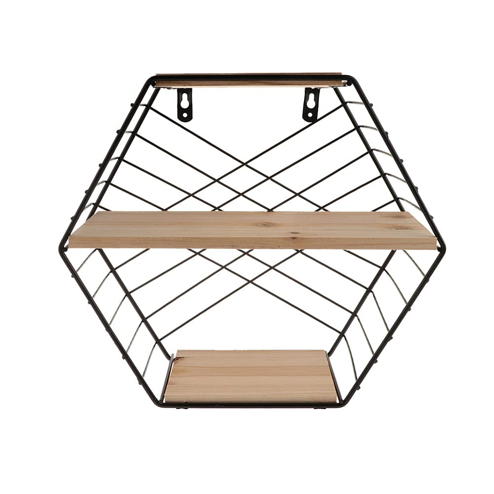 Black Hexagonal Grid Wall Shelf - Iron Geometric Storage Rack for Books, Plants & Decor | Nordic Style Wall Mounted Display Shelf for Living Room, Bedroom & Office Organization