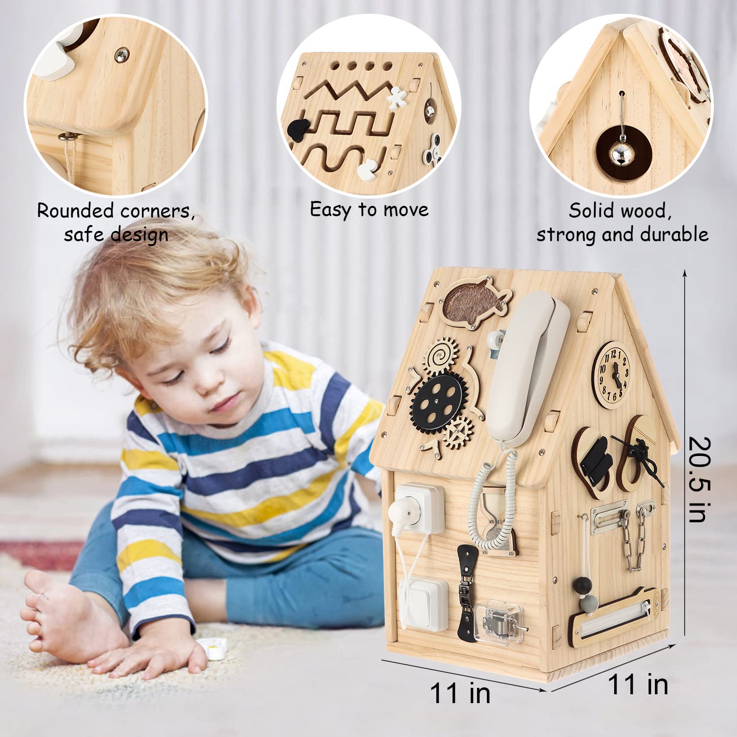 Montessori Busy Board for Toddlers - Wooden Sensory Activity Toy for Preschool Learning, Fine Motor Skills & Life Skills Development - Best Educational Gift for 3+ Year Old Boys & Girls - Perfect for Home, Classroom & Travel Playtime