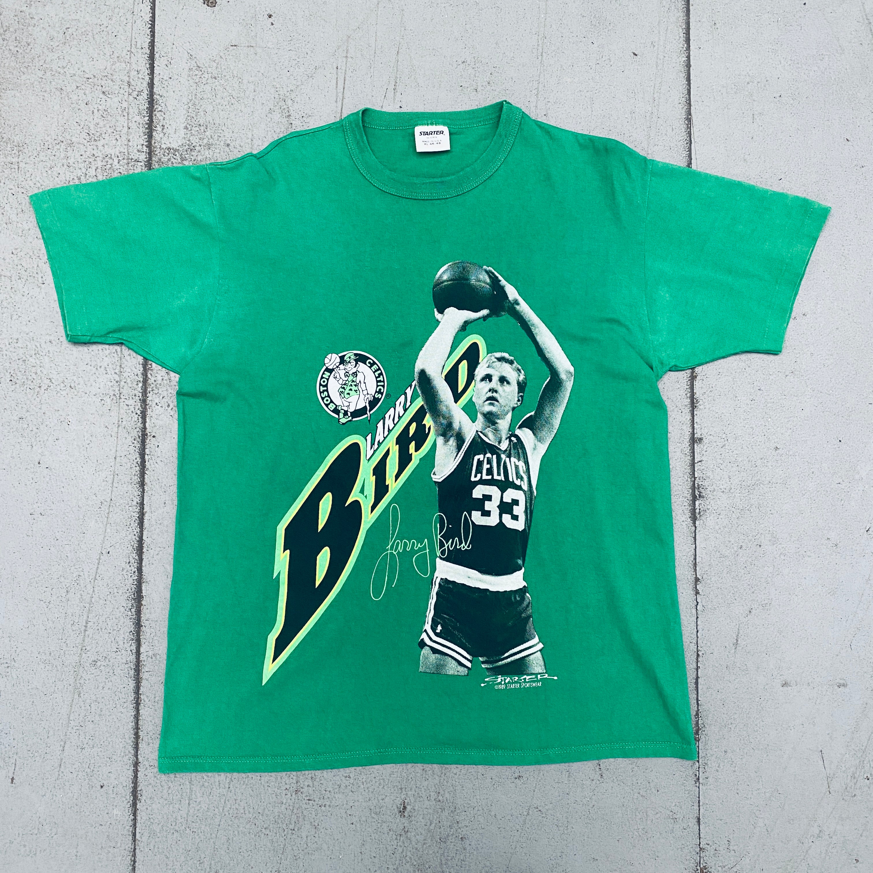 Vintage 1989 Larry Bird Boston Celtics Starter Tee - Authentic NBA Basketball Jersey T-Shirt (Medium/Large) - Perfect for Game Day, Sports Collectibles & Retro Fashion