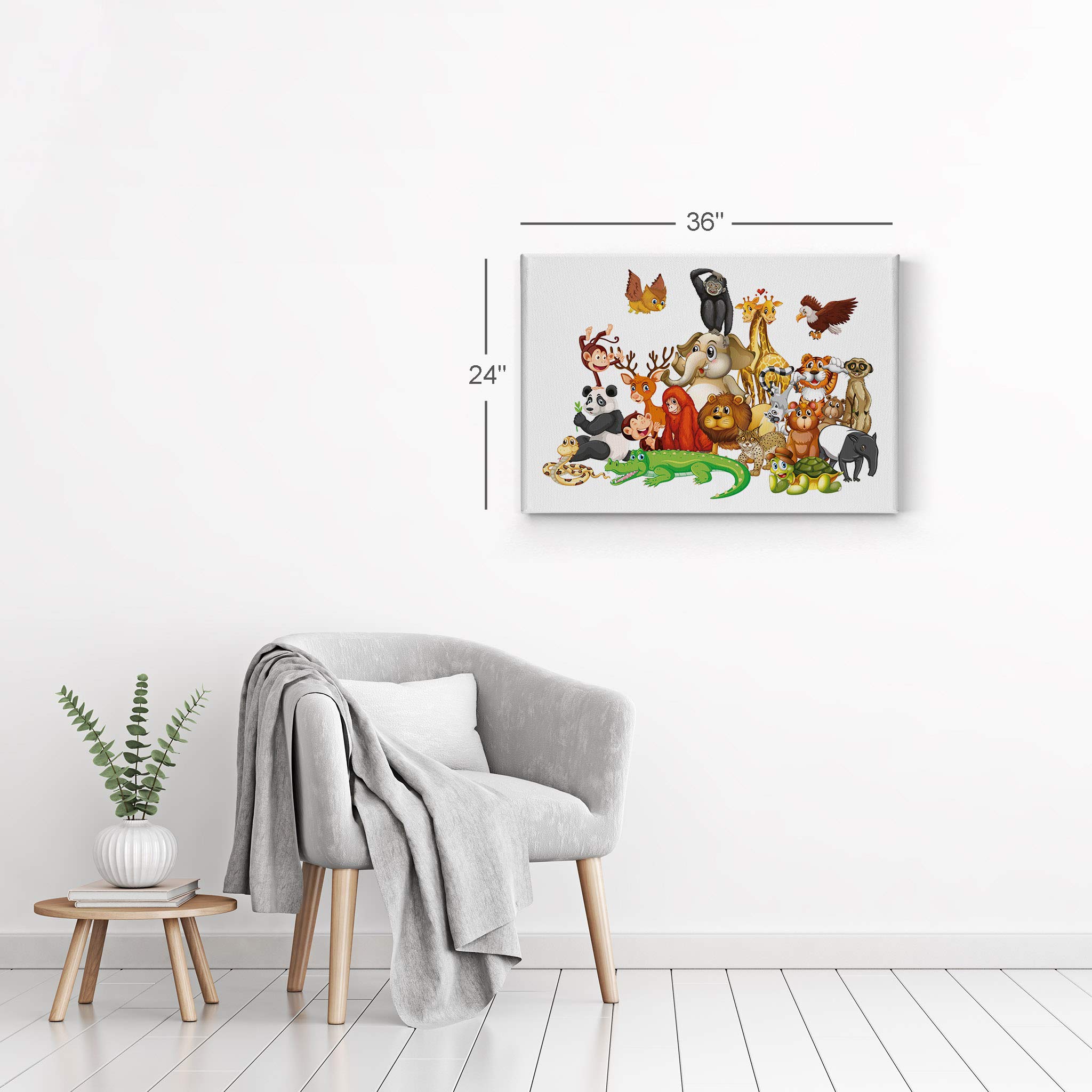 Funny Animals Friendship Illustration Canvas Print - African Safari Woodland Animal Wall Art for Office, Bedroom, Nursery (30x40 inches) | Perfect for Kids Room Decor, Baby Gifts & Home Decorating Ideas