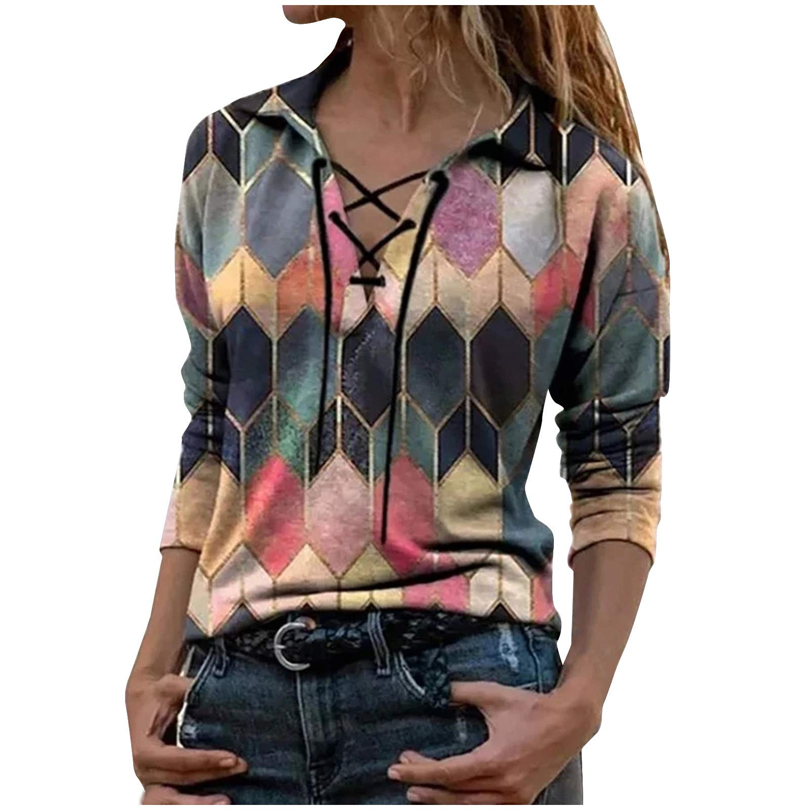 Stylish Printed Long Sleeve Bandage Blouses for Women - Matching Color Layering Tops | Perfect for Office Wear, Casual Outfits & Evening Occasions