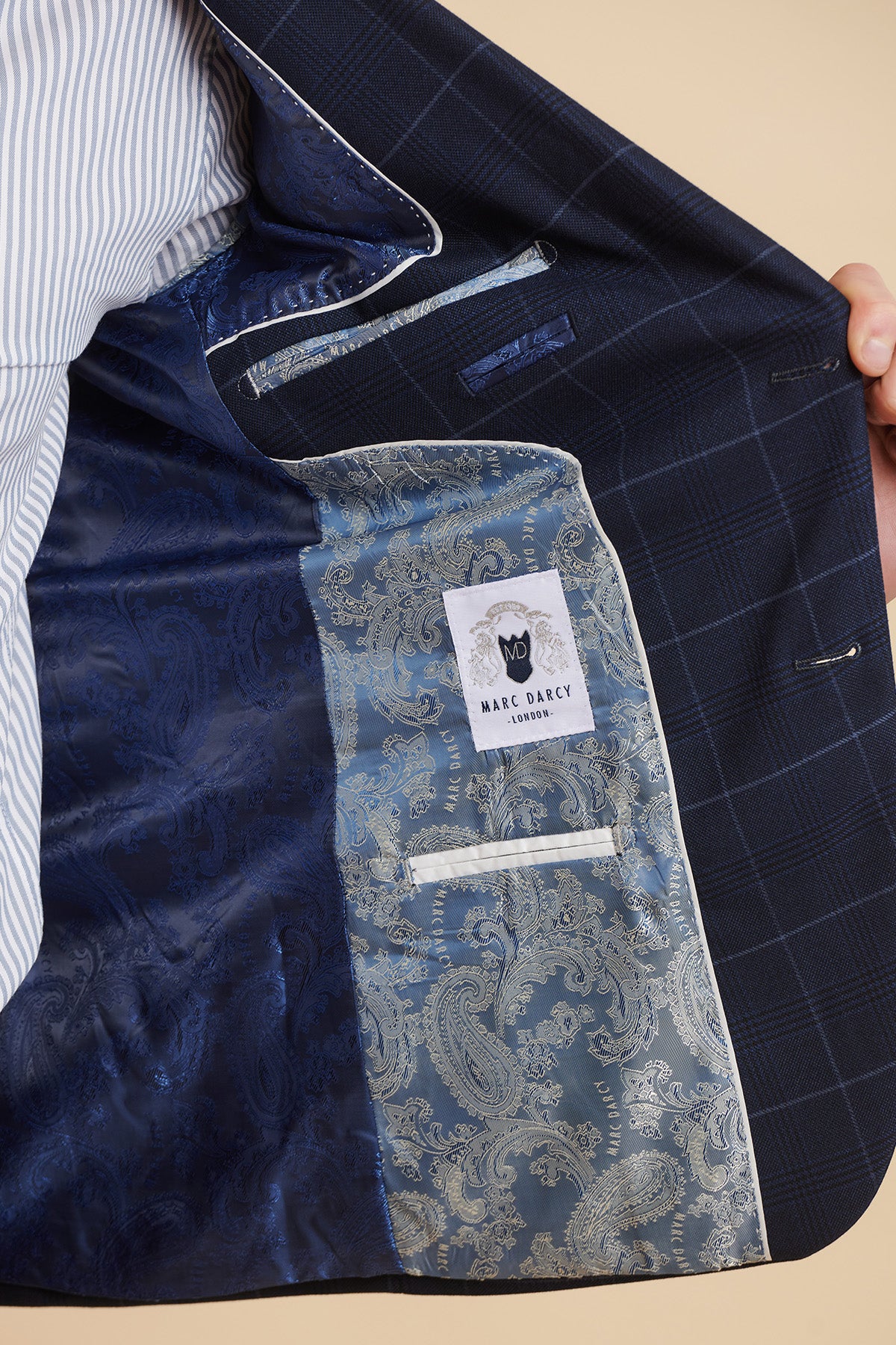 EDINSON Navy Sky Check Two Piece Suit for Men - Stylish Formal Business Attire for Weddings, Office & Special Occasions