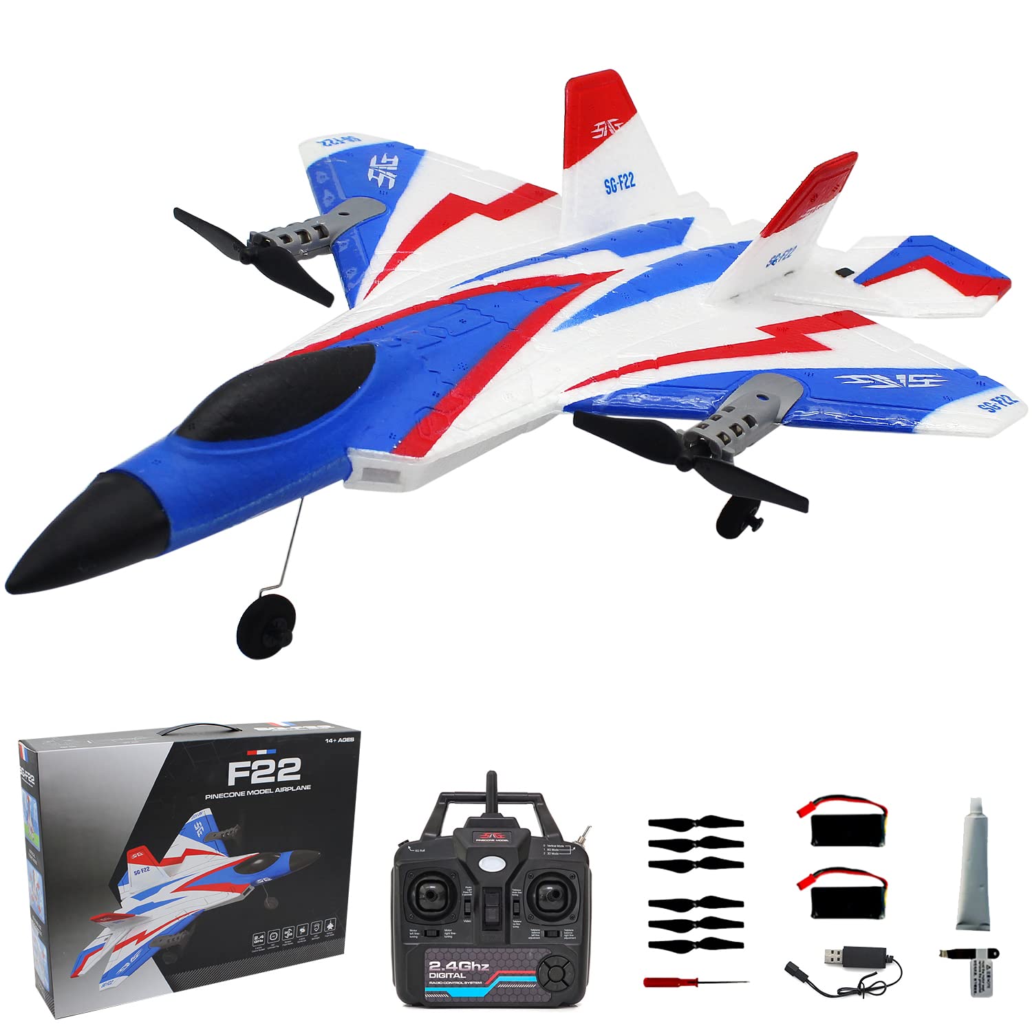 **F-22 RC Airplane 4 Channel Remote Control Plane for Beginners & Adults - Stunt Flying, Xpilot Stabilization, Aerobatic Drone with 2 Batteries - Perfect Gift for Kids & Outdoor Hobbyists (Great for Parks, Backyards & RC Flying Events)**