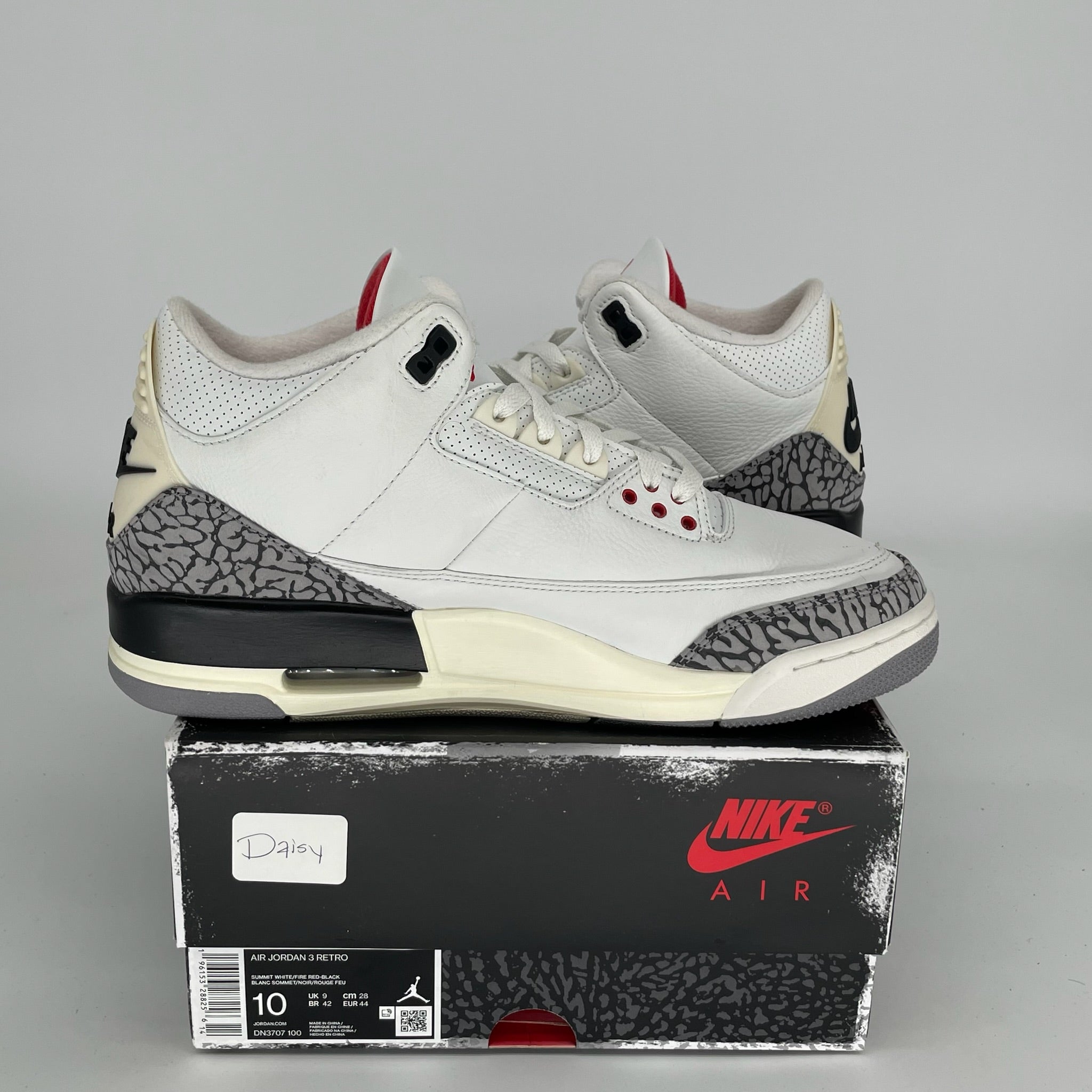 Original Air Jordan 3 White Cement Reimagined Retro Sneakers - Men's Size 10 (DN3707-100) - Authentic Basketball Shoes for Streetwear & Casual Outfits