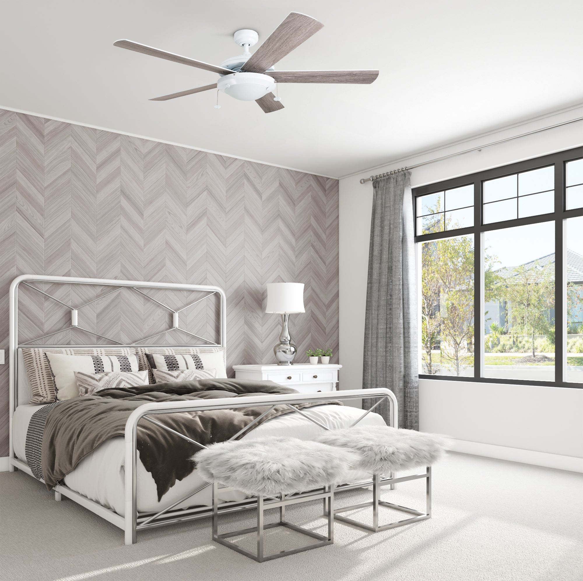 52 Inch White Bolivar Ceiling Fan with Pull Chain - Perfect for Living Room, Bedroom, and Outdoor Spaces