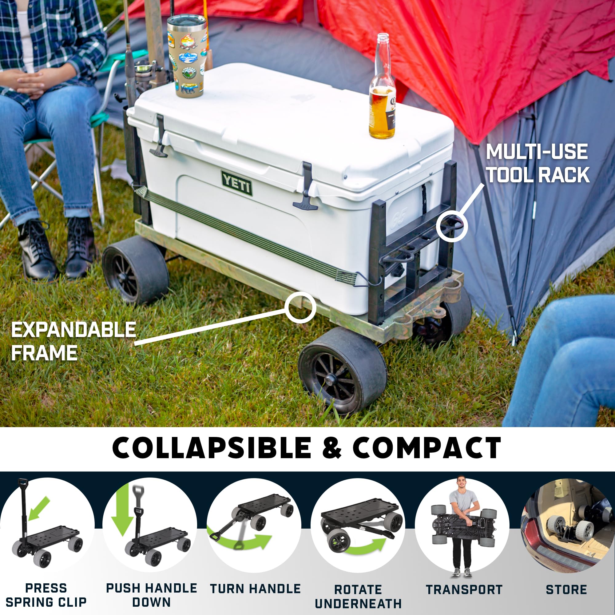 Mighty Max Collapsible Outdoor Utility Wagon - 250lb Capacity All-Terrain Cart with Cooler Wheels & Rod Holders for Fishing, Camping, Gardening & Yard Work | Heavy Duty Camo Folding Wagon for Beach, Tailgating & Outdoor Adventures