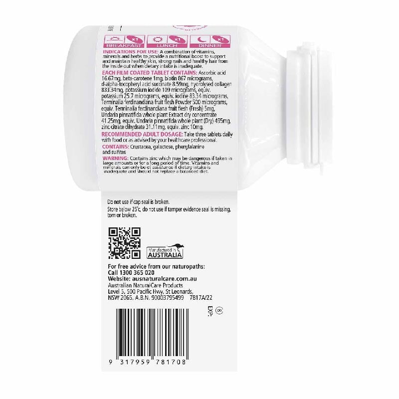 Australian Natural Care Hair Skin & Nails Complex Supplement - Biotin Collagen Formula for Stronger Hair Growth & Healthy Nails - Perfect for Men & Women's Daily Beauty Routine