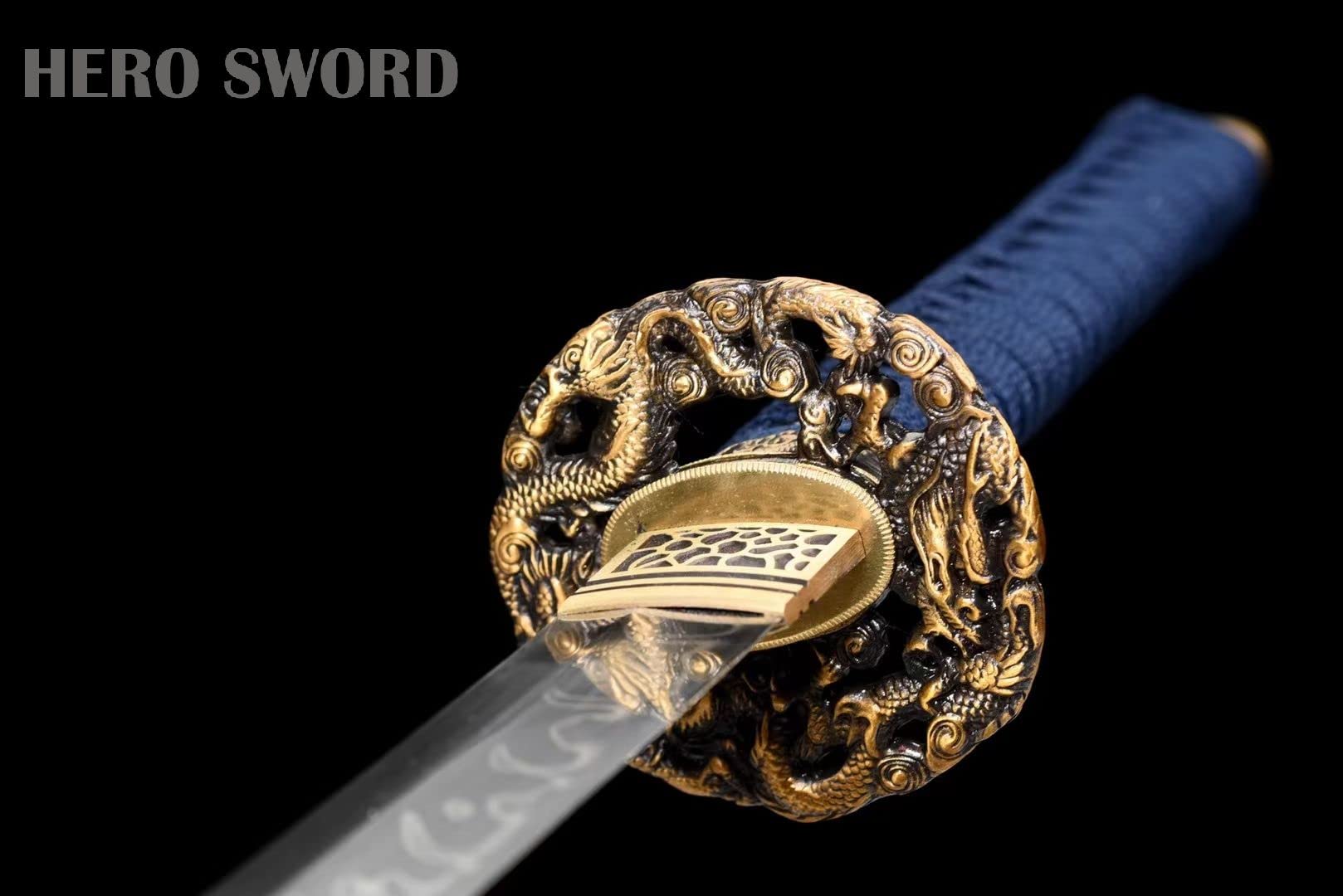 Authentic Handmade 1095 High Carbon Steel Japanese Samurai Sword - Full Tang Blue Dragon Katana with Razor Sharp Blade & Real Waves Hamon - Perfect for Martial Arts Training, Cosplay, and Collectors
