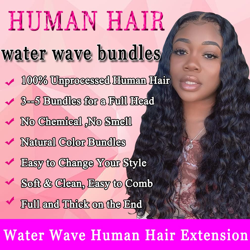 22 24 26 Inch Water Wave Human Hair Bundles - 10A Grade Wet & Wavy Weave Hair Extensions for Black Women (Natural Color) | Perfect for Protective Styles, Weddings & Everyday Glam