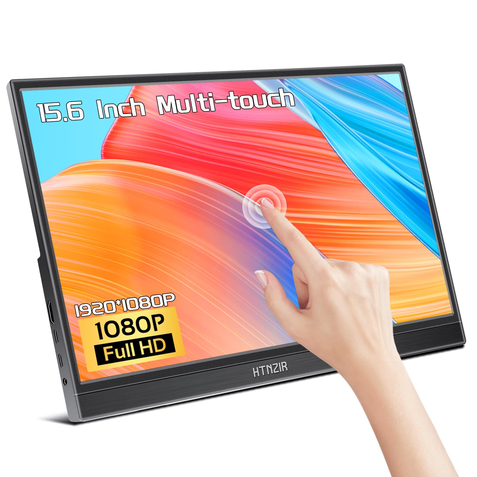 15.6 Inch Portable Touchscreen Monitor - FHD 1920x1080 IPS Display with USB-C & HDMI, Built-in Speakers & Kickstand, HDR Plug & Play External Screen for Laptop, PC, Mac, Phone, Xbox, PS5/PS4, Switch - Perfect for Work, Gaming & Travel