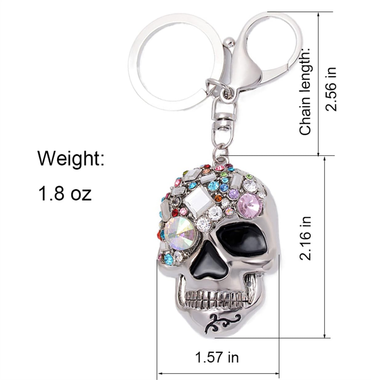 Gothic Skull Keychain with Rhinestones - Punk Style Diamond Crystal Keyring for Men & Women - Perfect for Car Keys, Backpacks, and Gothic Fashion Accessories