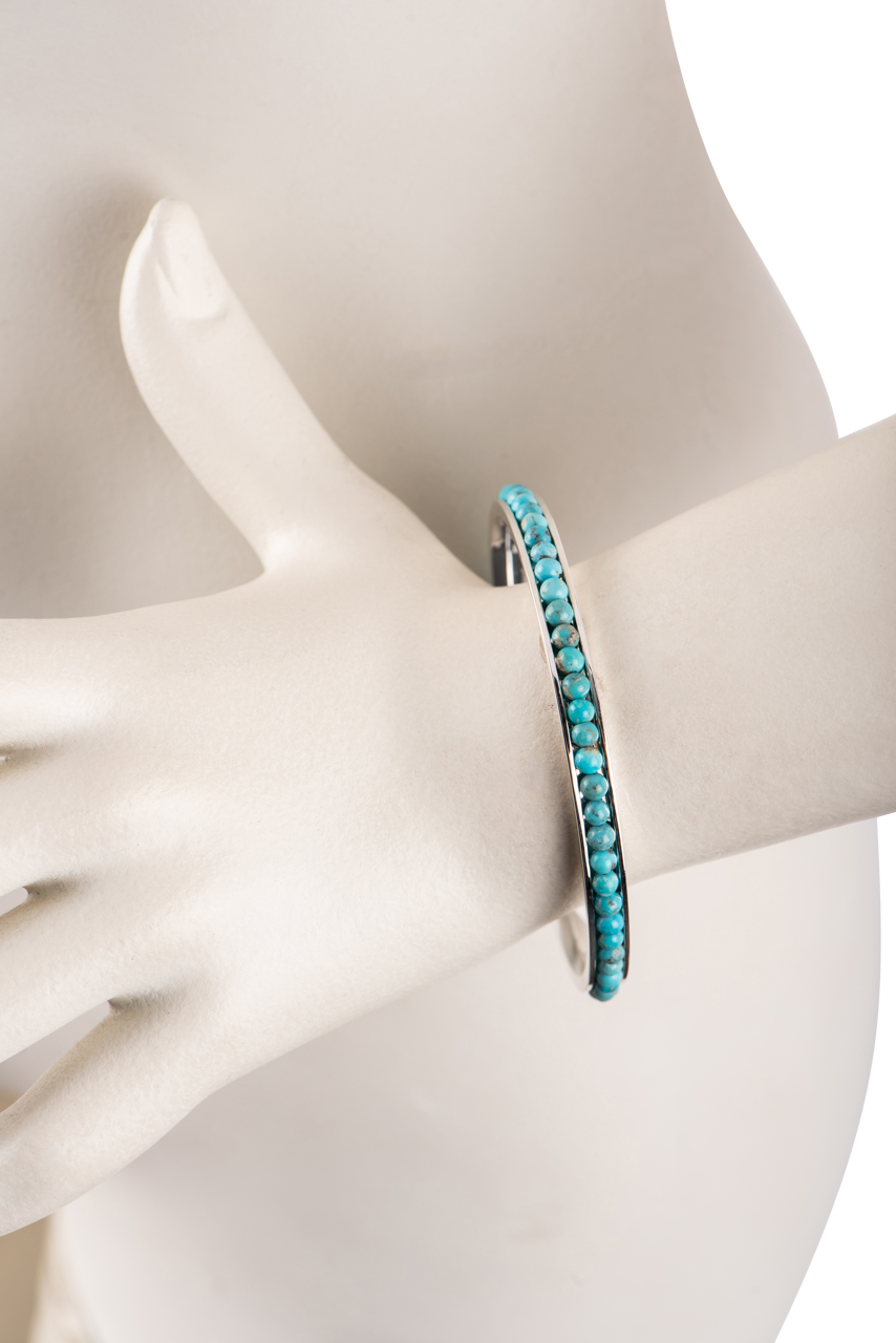 Paige Wallace Turquoise Bangle Bracelet for Women - Handmade Sterling Silver Jewelry - Boho Chic Accessories for Casual & Formal Wear