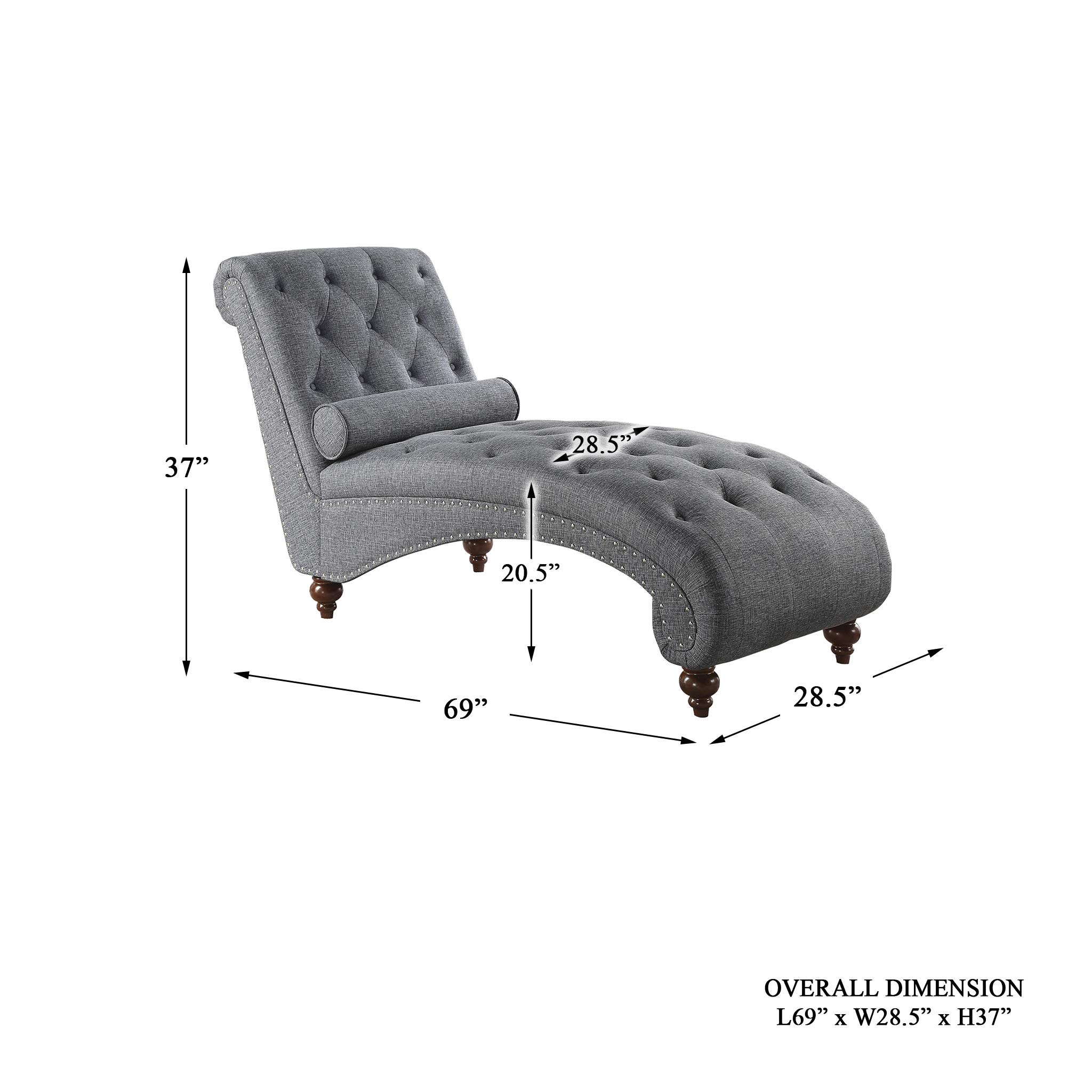 Homelegance Velvet Chaise Lounge Sofa - Modern Gray Upholstered Living Room Furniture for Relaxing & Reading | Perfect for Small Spaces & Apartment Decor