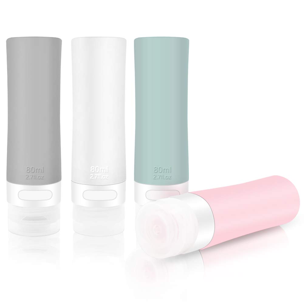 FOMODY 4-Pack 80ml Silicone Travel Bottles for Shampoo, Conditioner & Lotion - Leakproof TSA Approved Toiletry Containers - BPA Free FDA Certified - Perfect for Airplane Carry-On, Gym & Vacation Essentials