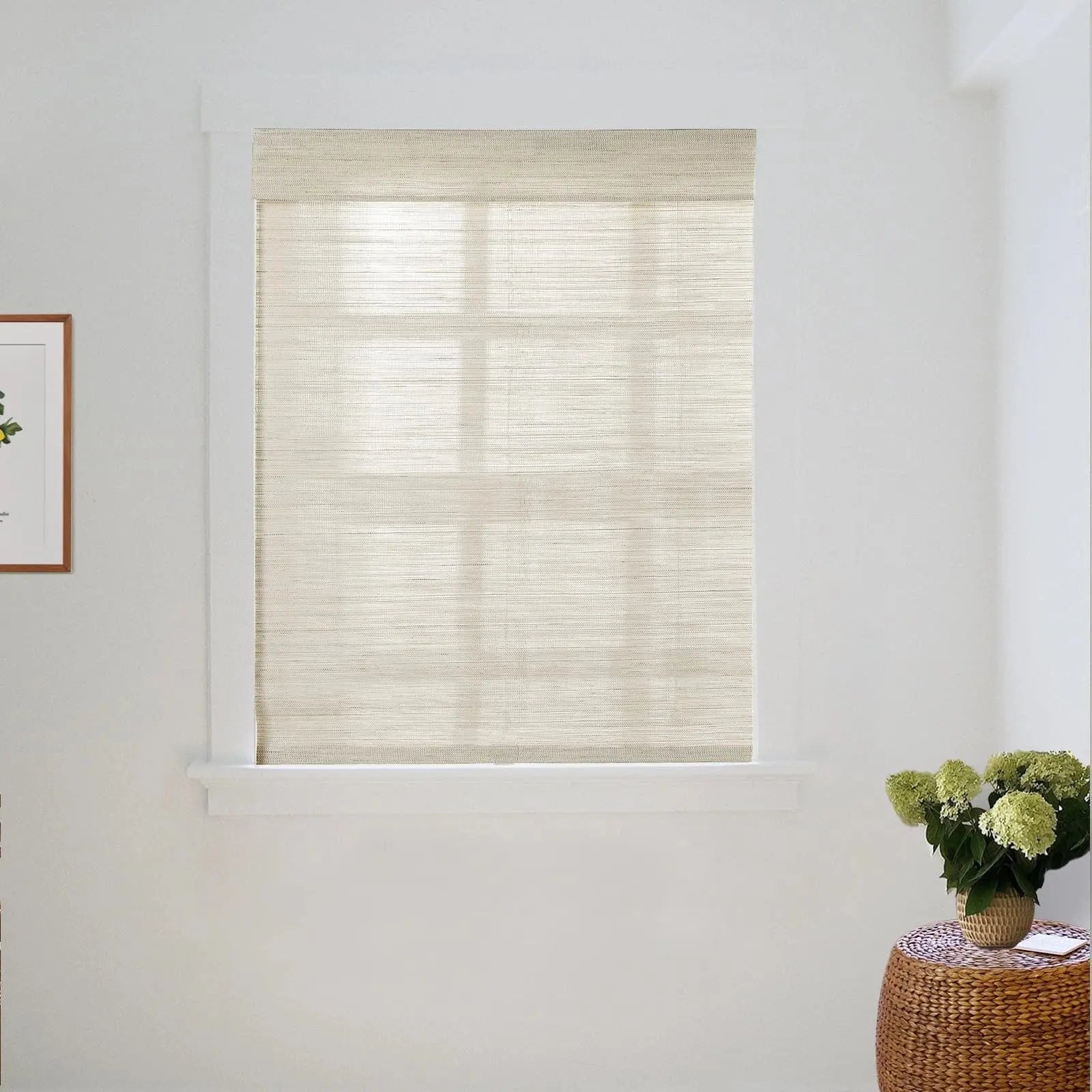 Natural Ramie Bamboo Woven Window Shade - Eco-Friendly White Wall Decor for Living Room & Bedroom