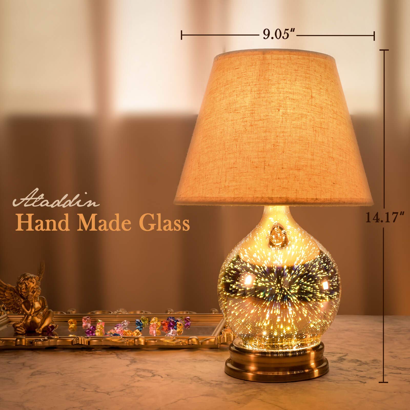 Porseme Table Lamp with Aladdin Style and Vase Set - Includes LED Bulbs - Perfect for Bedroom, Living Room & Office Decor