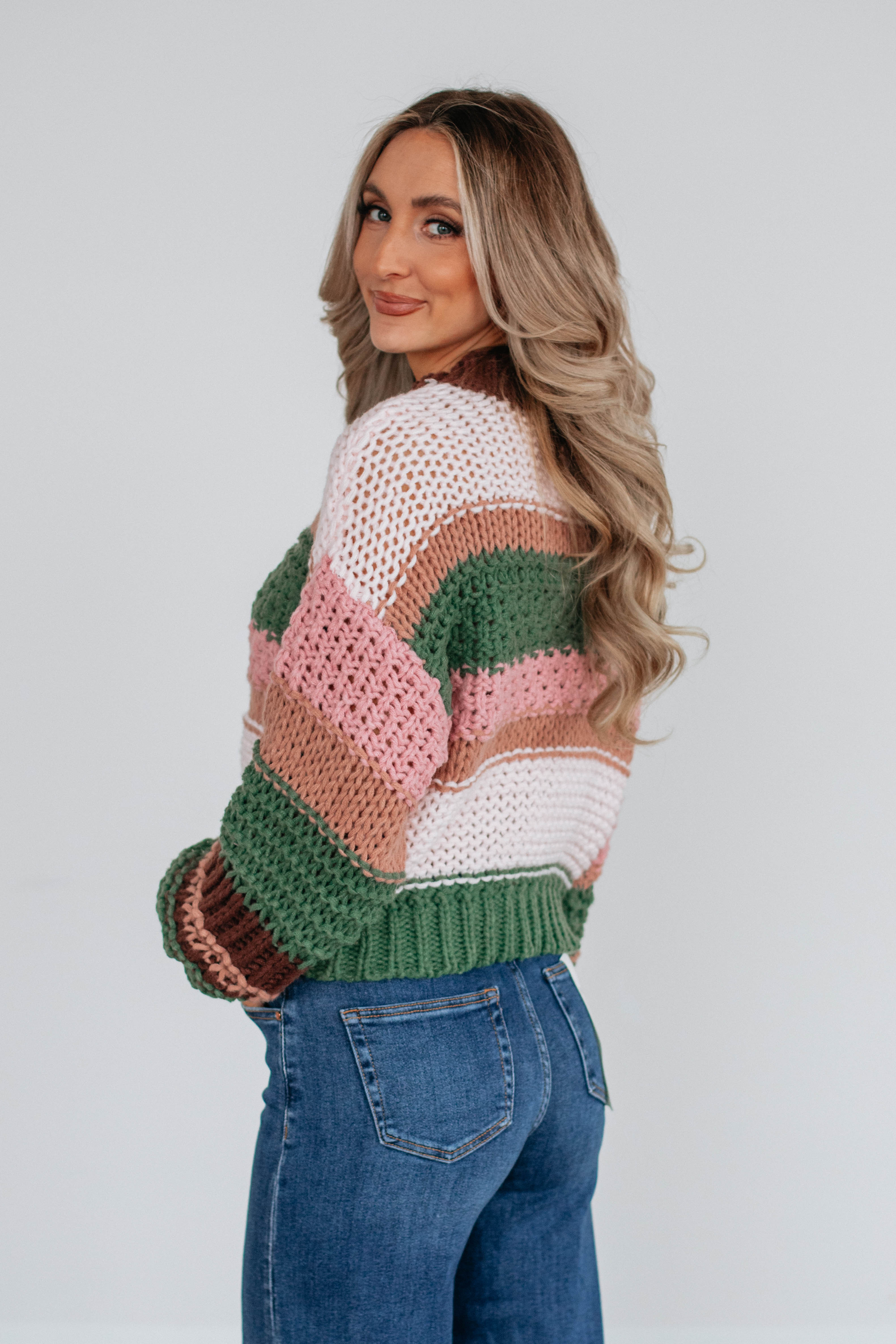 Celia Colorblock Sweater for Women | Trendy Basil Green & White Knit Pullover | Cozy Winter Fashion for Casual Outings & Office Wear