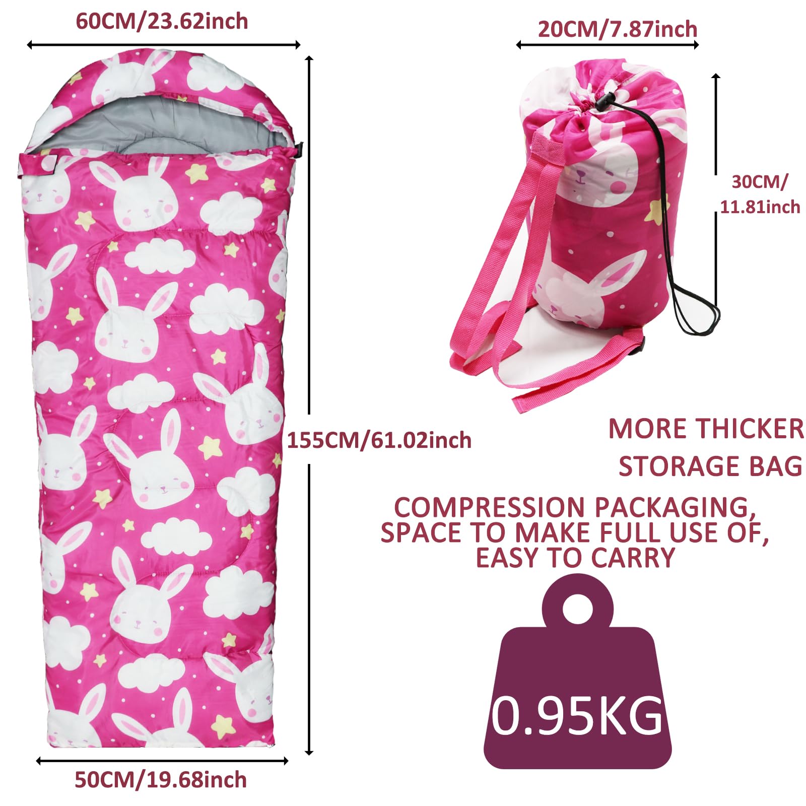 **Kids Sleeping Bags for Camping & Travel - Lightweight Waterproof 3-Season Sleeping Bag with Carry Bag - Compact for Hiking, Backpacking, Sleepovers - Warm & Cool Weather for Boys & Girls**