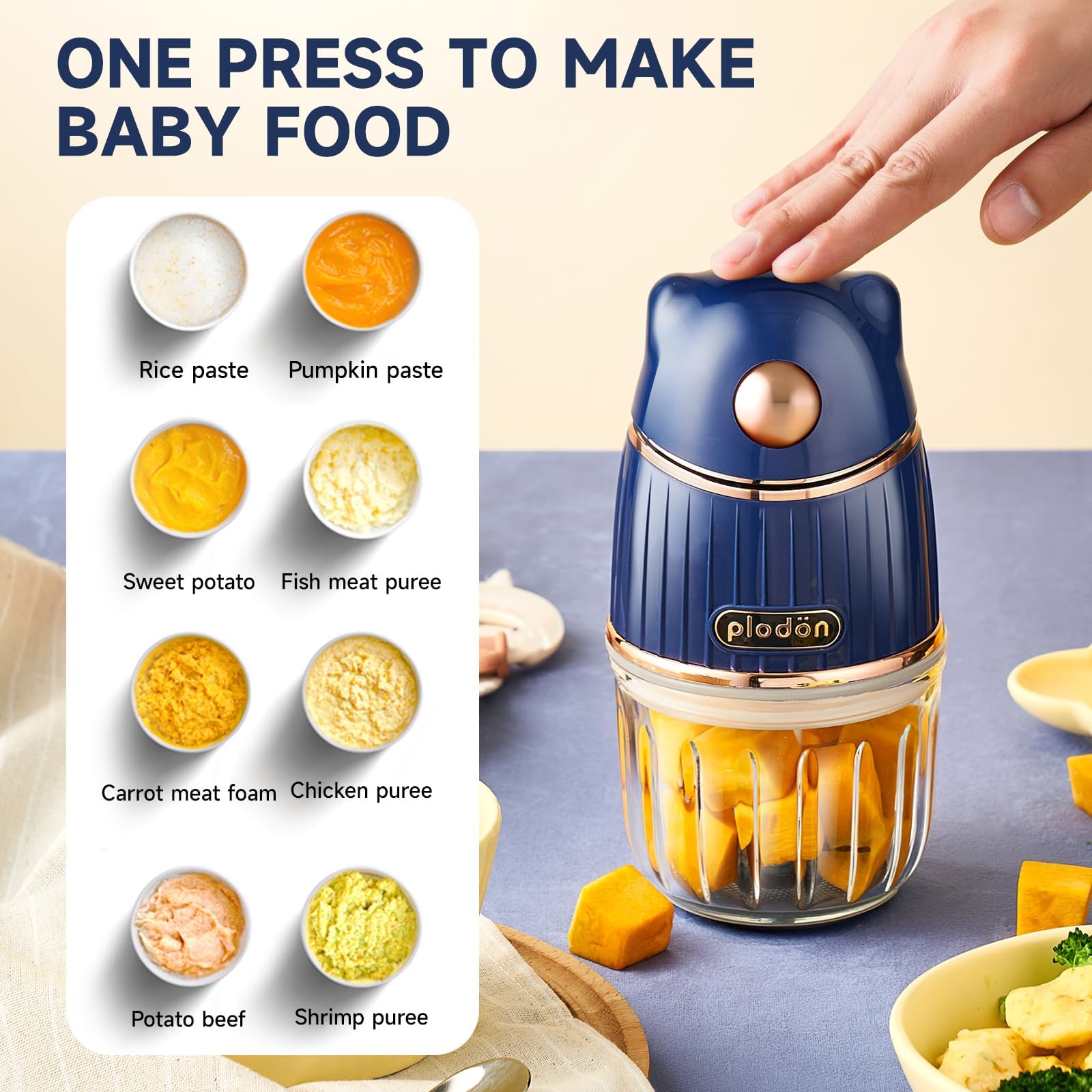 Bear-Blue Baby Food Maker with 2 Glass Bowls - Electric Baby Food Processor & Blender for Fruits, Vegetables & Meat - Includes Storage Containers & Spoons - Perfect Baby Feeding Essentials Gift for New Parents (Ideal for Homemade Purees & Baby Meal Prep)