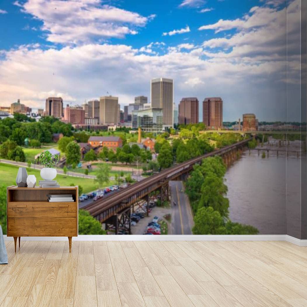 Kanworse Richmond Virginia Downtown Skyline Peel & Stick Wallpaper - Self-Adhesive Wall Mural, Wall Decal, Wall Sticker for Living Room, Bedroom, Office Decor | Easy DIY Home Decor & Removable Wall Art