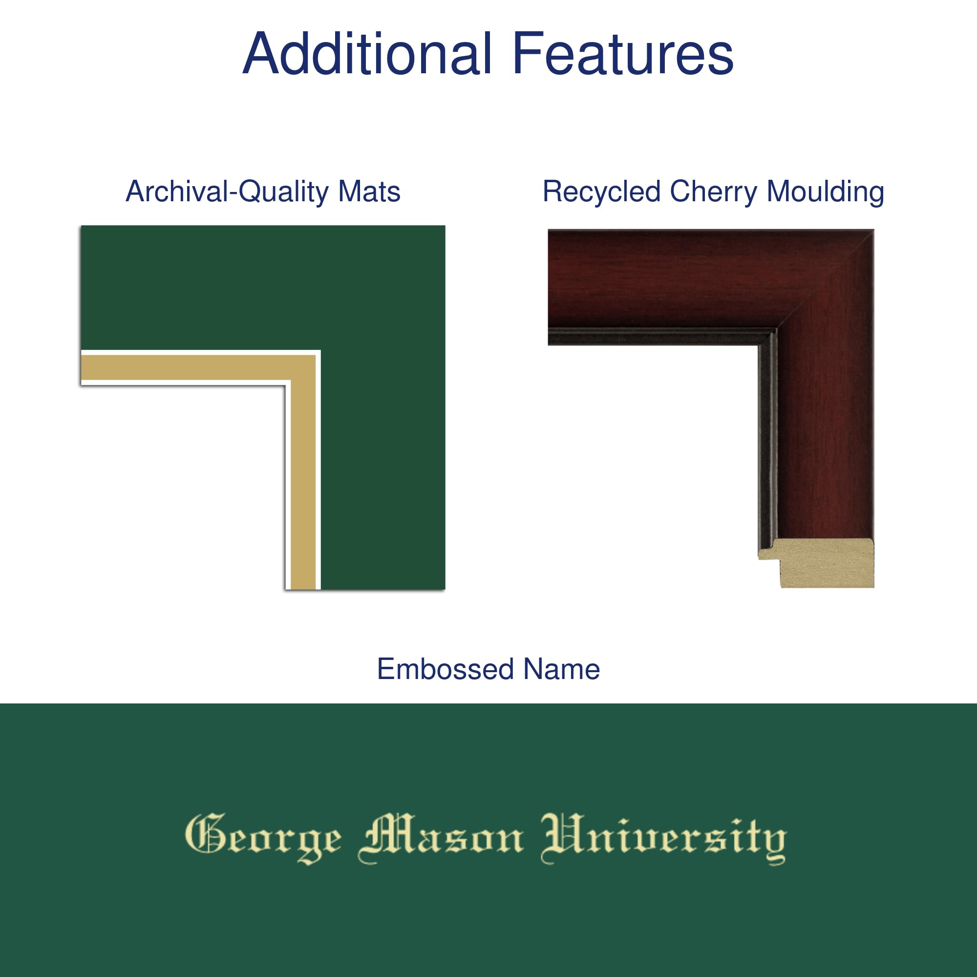 George Mason University Diploma Frame 10x14 Inches - Gold Embossed Cherry Wood Frame with Tartan Green & Gold Mat - Bachelor's, Master's, PhD Degree Display - Perfect for Office, Study Room or Graduation Gift