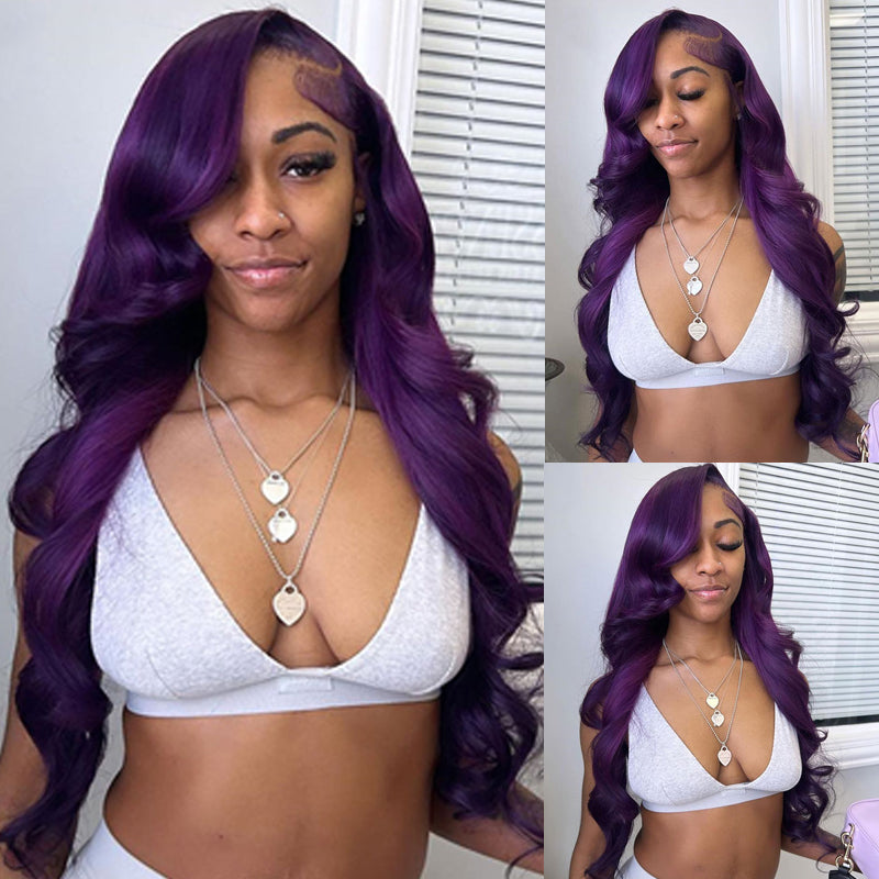 Eullair Indigo Purple Body Wave Lace Front Wig 13x4 13x6 Colored Human Hair Wigs for Women - Natural Look for Parties, Cosplay & Daily Wear