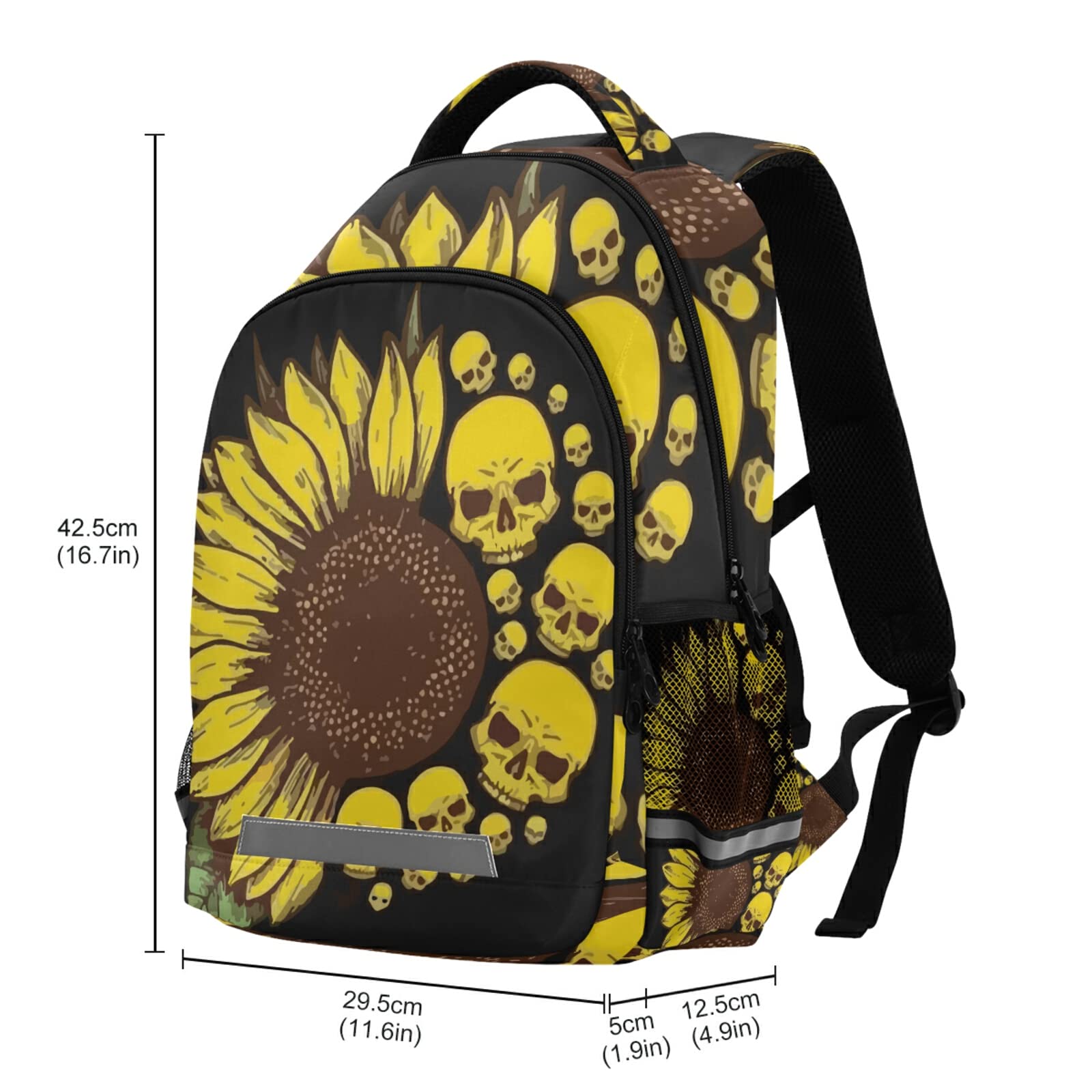 **Panksolu Skull & Sunflowers Backpack - Lightweight Laptop Backpack for School, Travel & Hiking - Durable Daypack for Women, Men, Teens & Kids - One Size Fits All - Perfect for Work, College & Outdoor Adventures**