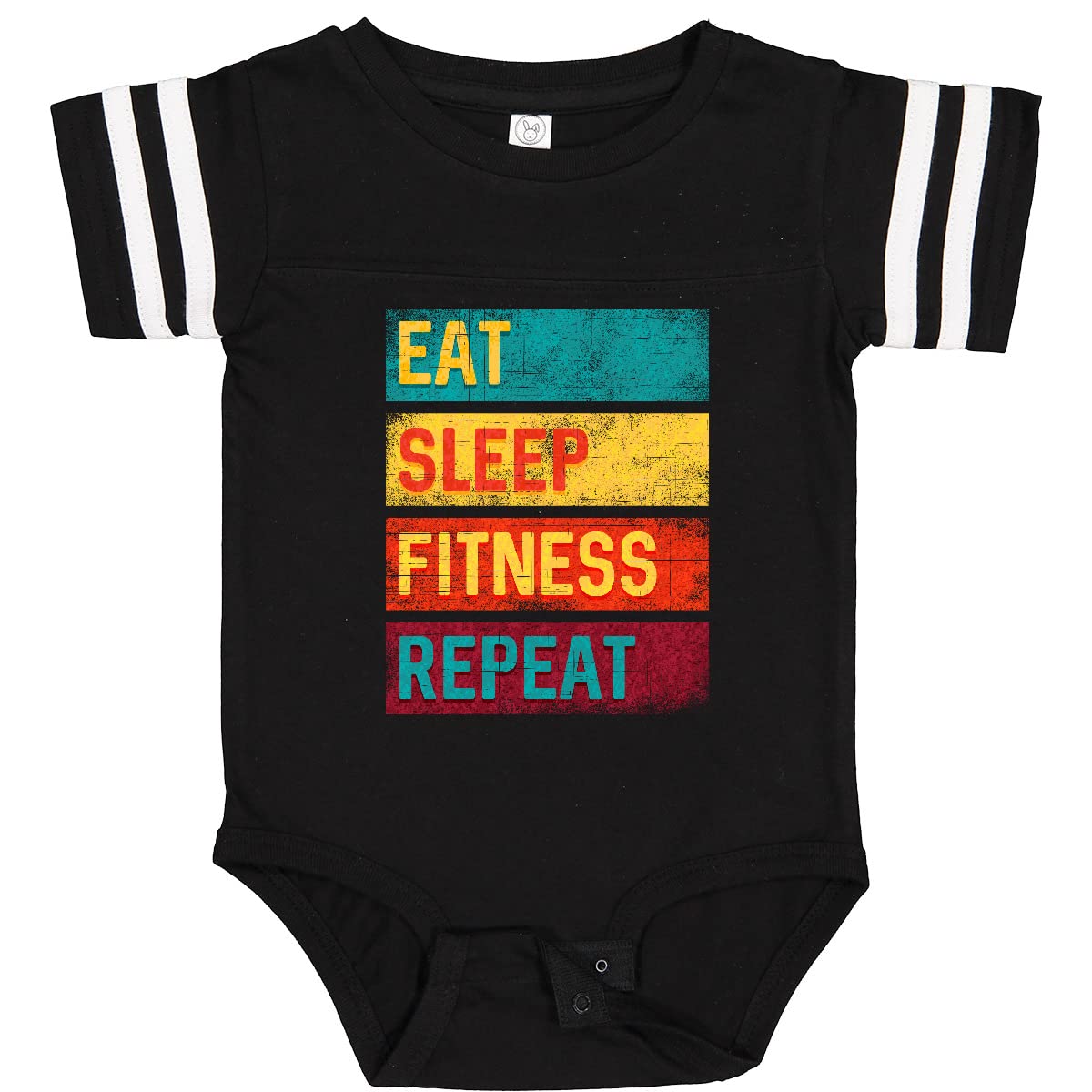 Inktastic 'Eat Sleep Fitness Repeat' Baby Bodysuit - Cute Workout & Gym Outfit for Infants & Toddlers
