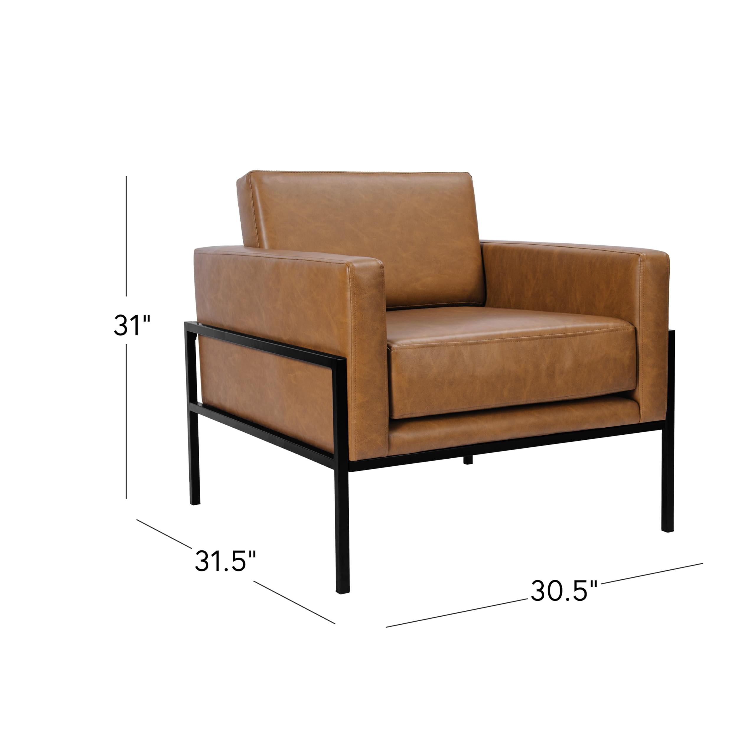 HomePop Modern Metal Frame Accent Chair - Carmel Faux Leather Upholstered Living Room & Bedroom Decor | Stylish Seating for Small Spaces, Home Office & Reading Nook