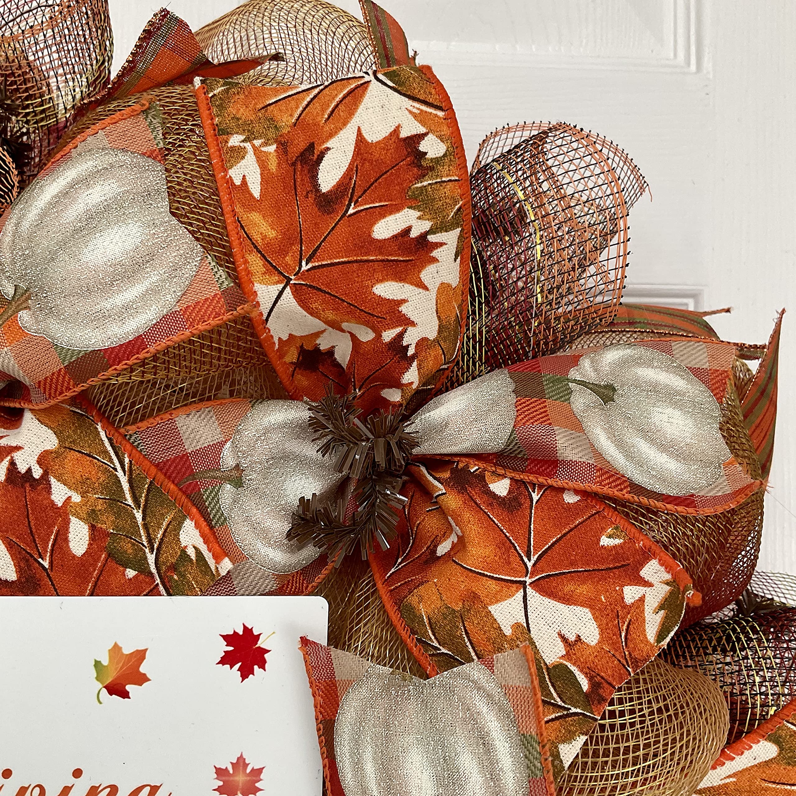 Handmade Thanksgiving Harvest Deco Mesh Wreath - 24 & 28 Inch Grateful Blessed Decor for Front Door, Mantel & Holiday Home Decor