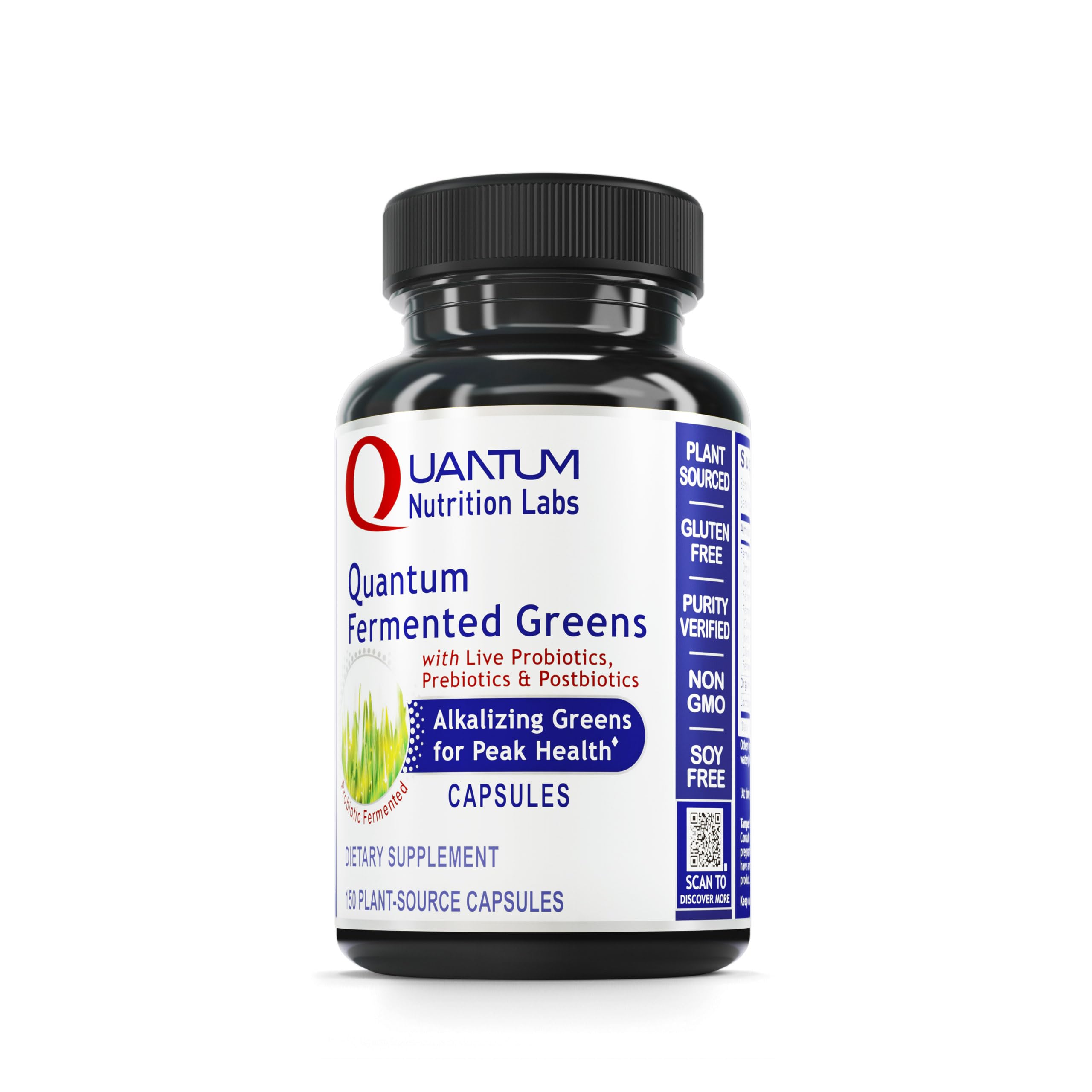 Quantum Nutrition Labs Qultured Fermented Greens Superfood Supplement - Organic Probiotic Super Greens Powder with Spinach, Chlorella & Vitamins - 150 Capsules for Daily Energy & Gut Health Support - Perfect for Smoothies, Juices & Wellness Routines