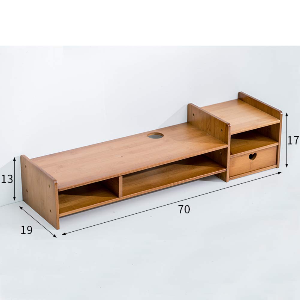 QTQHOME Wooden Monitor Stand Riser - Teak Color 70x19x17cm (28x7x7 inches) - Ergonomic Computer & Laptop Stand with Storage Shelf for Home Office Desk Organization - Perfect for Monitors, TVs, Printers & Workspace Accessories