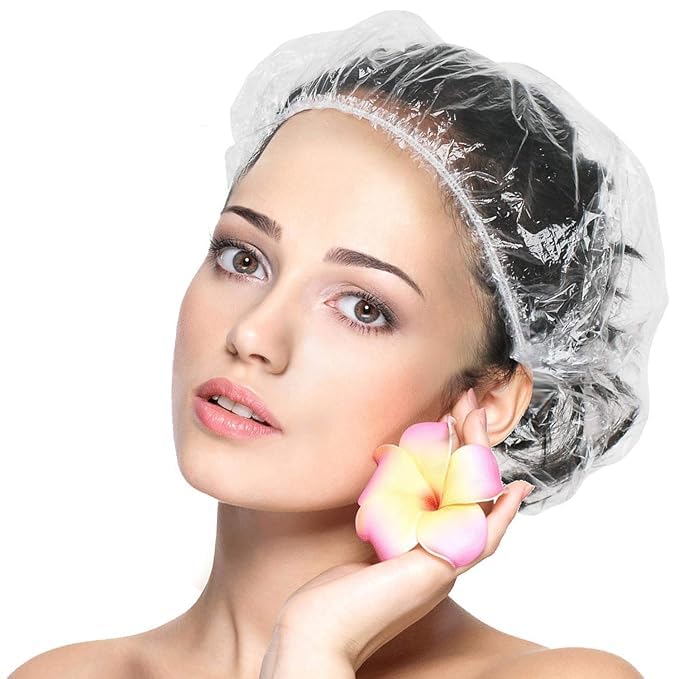 Trexee Waterproof Shower Cap - Pack of 100, Free Size Bathing Caps for Women & Men - Ideal for Spa, Home, Hotel & Hair Salon Use - Protects Hair During Shower, Bath & Hair Dye - Perfect for Travel & Daily Hair Care