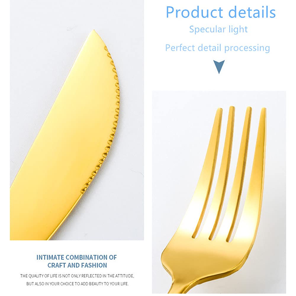 24-Piece Gold Luxury Dinnerware Set - Stainless Steel Knife Fork Spoon Cutlery Set with Gift Box, Dishwasher Safe Flatware for Parties, Weddings & Formal Dining (Blue)