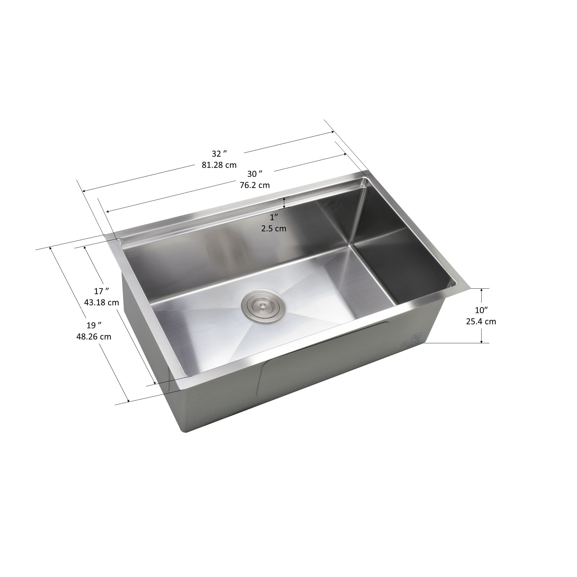 Prestige Series 32-Inch Undermount Single Bowl Handmade Stainless Steel Kitchen Sink with Drainboard - Perfect for Modern Farmhouse & Contemporary Kitchen Designs