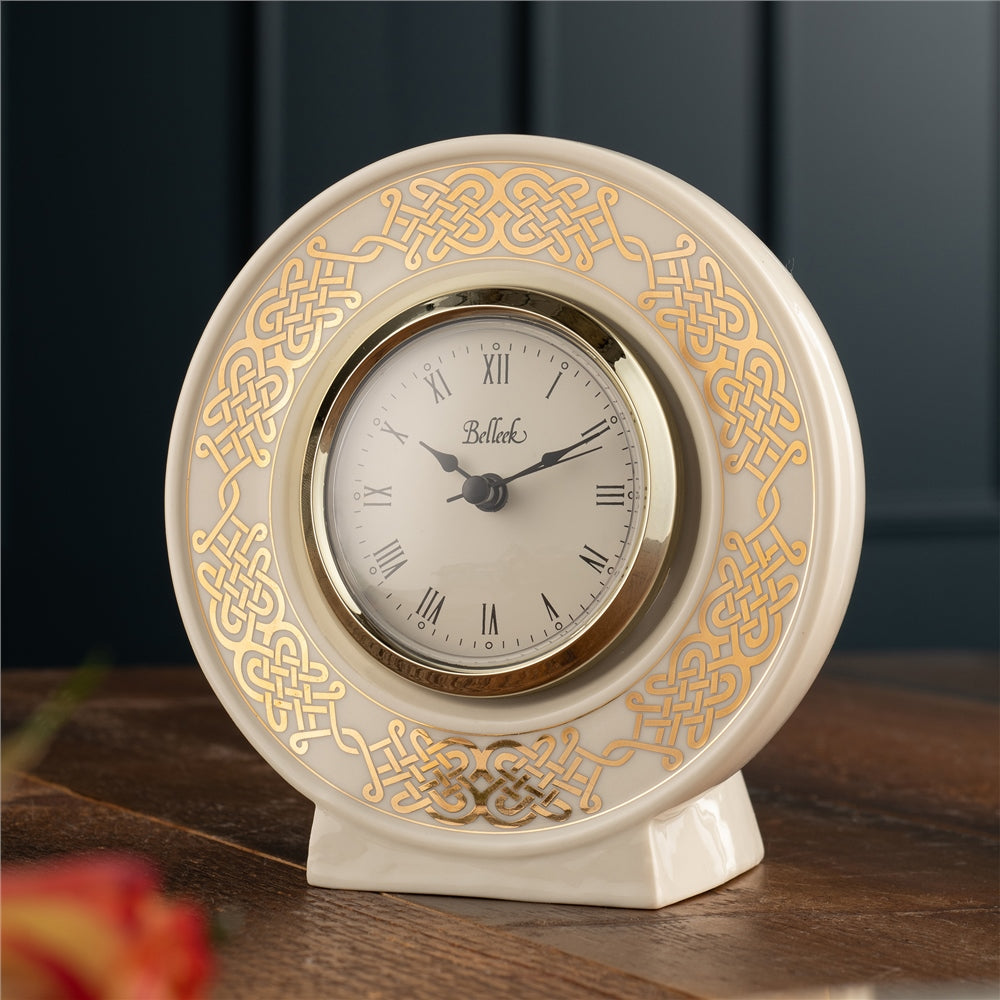 Belleek Classic Celtic Gold Wall Clock - Elegant Irish Home Decor for Living Room, Kitchen, or Office